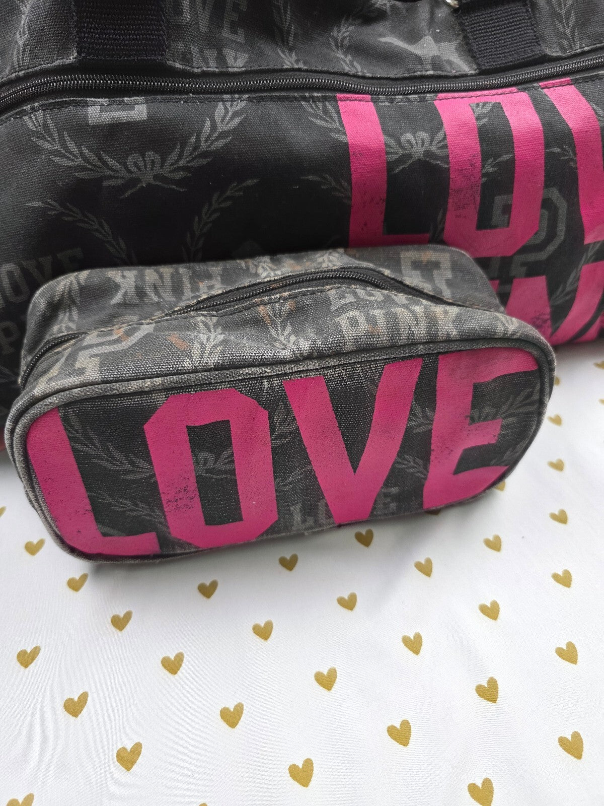 Vintage 2010 Victoria's Secret PINK LOVE PINK Duffle Cosmetic Bag Set Y2K