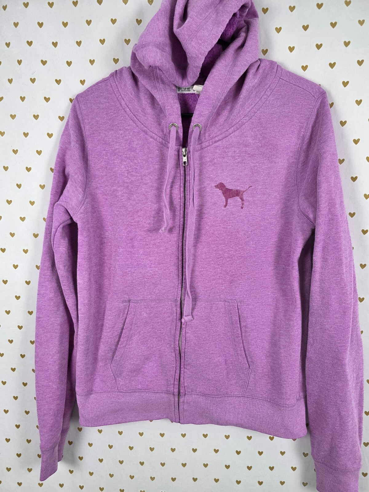 Victorias Secret Pink Purple Full Zip Hoodie jacket Dog Logo LARGE