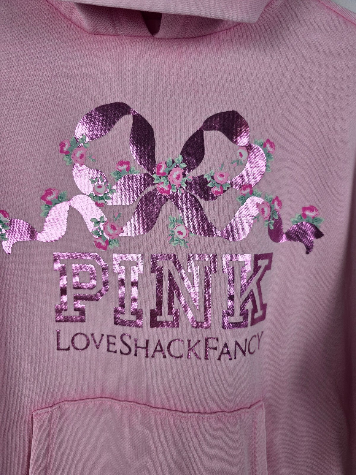Victoria's Secret PINK LoveShackFancy Pink Floral Bow Foil Hoodie Medium