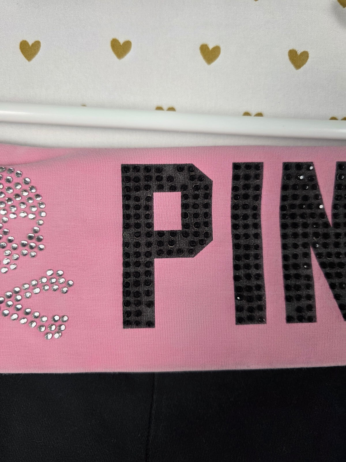 Victoria’s Secret PINK XS Skull Rhinestone BLING Foldover Yoga Pants RARE HTF