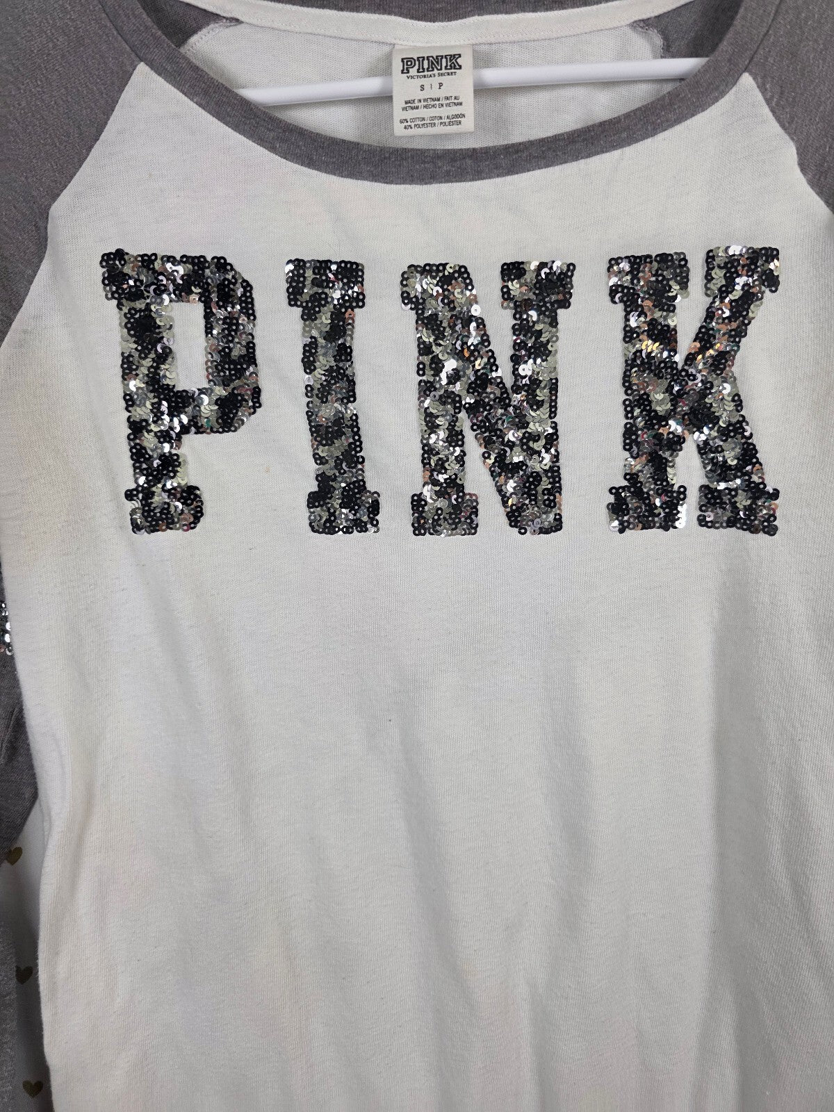 Victorias Secret PINK Bling Cheetah Sequined Long Sleeve Tee shirt Small