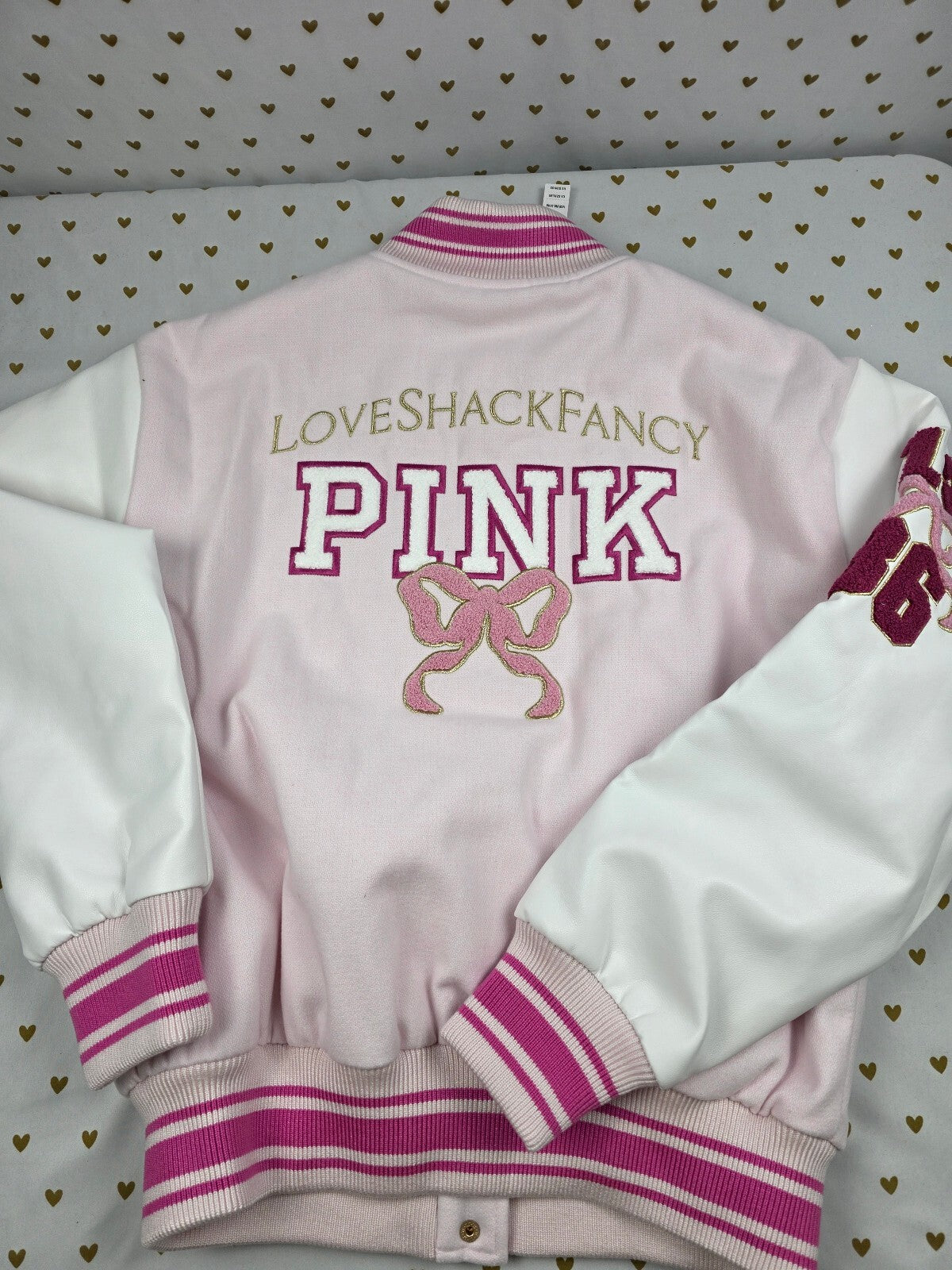 NWT Victoria's Secret PINK LoveShackFancy Varsity Jacket Pink LARGE NEW HTF