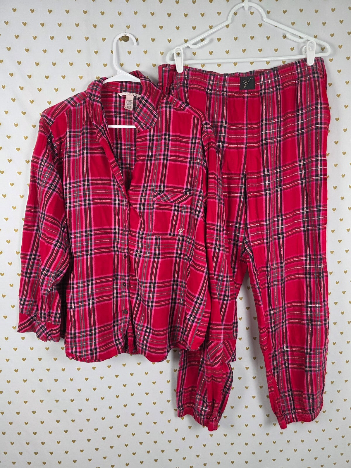 Victorias Secret Red Plaid Pajama Set 2pc Shirt Pants Bottoms PJ XL