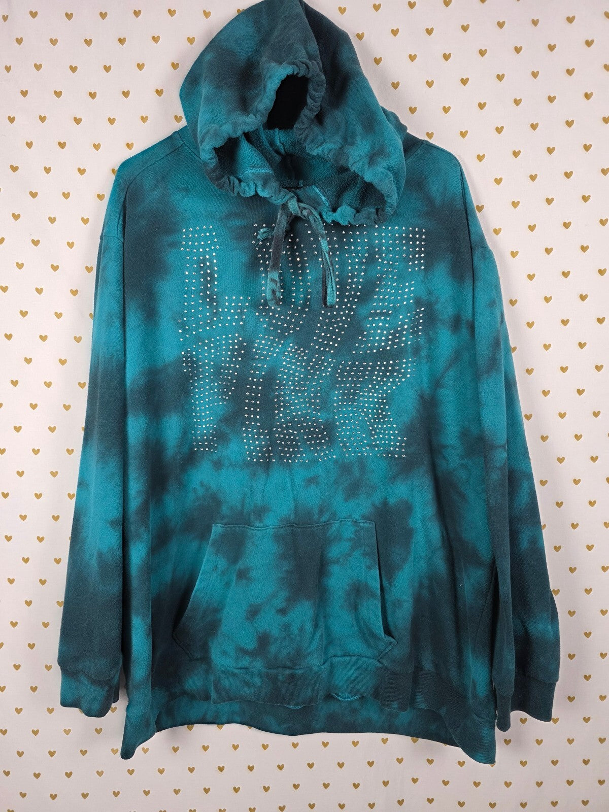 Victorias Secret Pink Pullover Tye Dye Studded Bling Oversized Sweater xl