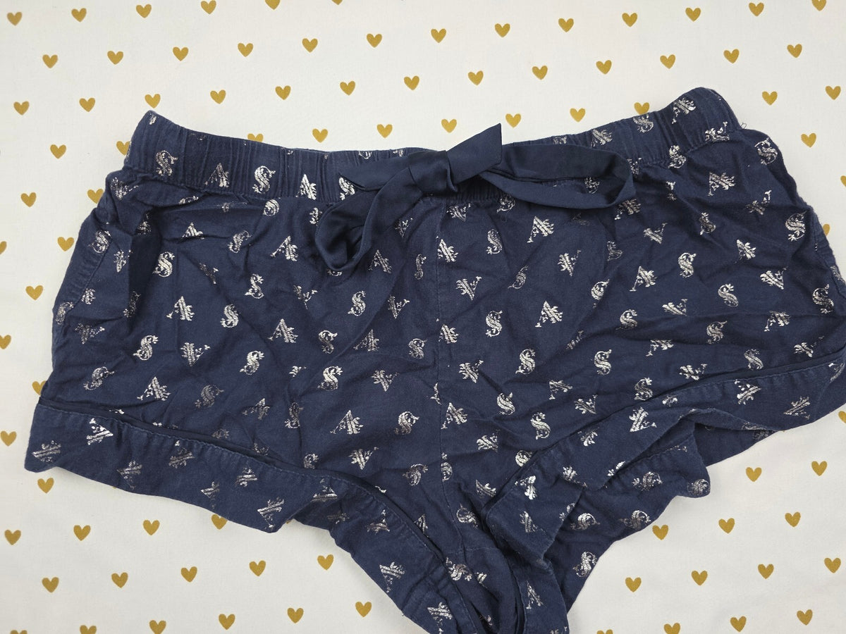 Victorias Secret Blue Ruffle Logo Medium Sleep Shorts Boxers Pajama Bottoms