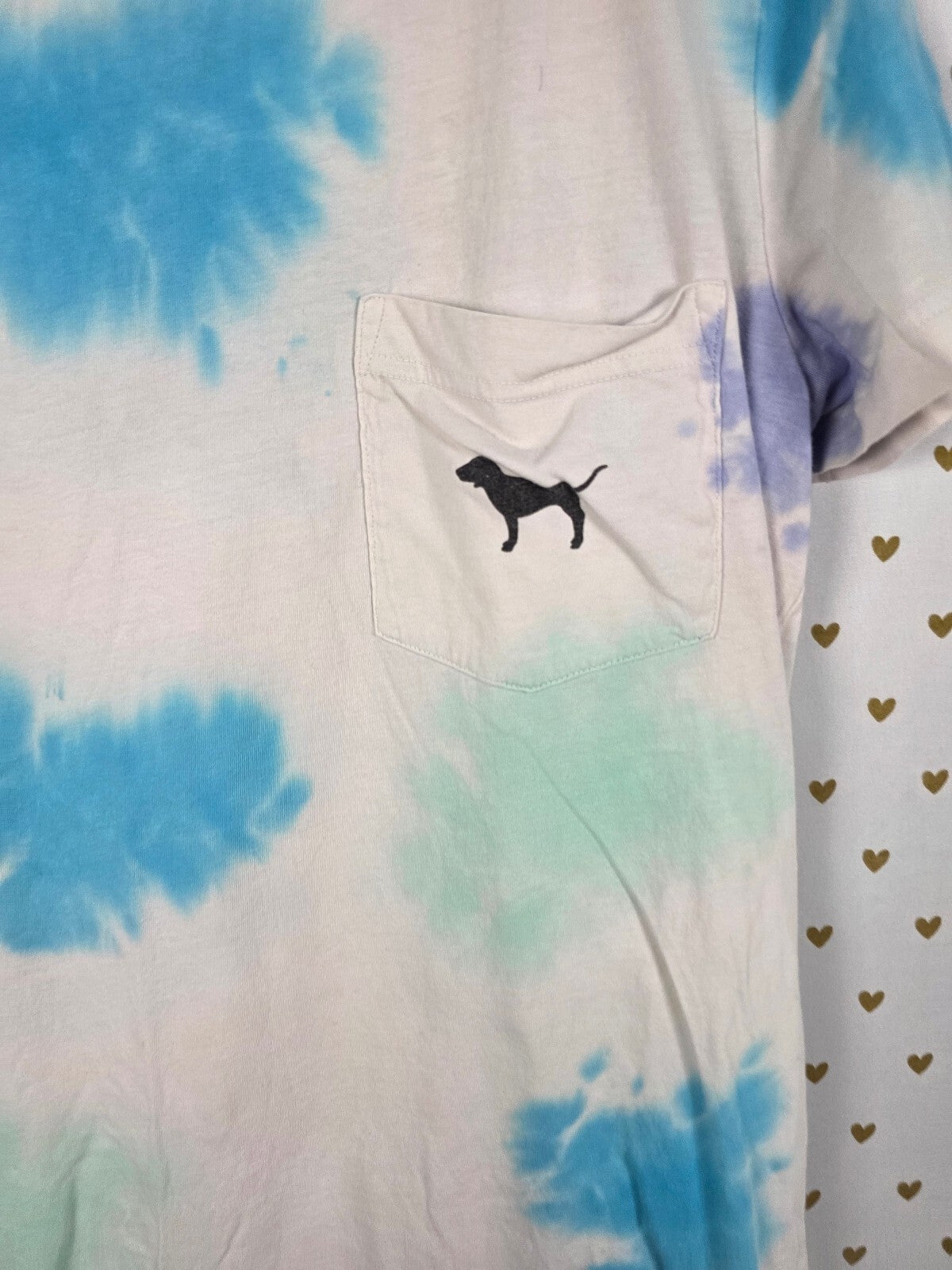 Victorias Secret PINK Tye Dye Pocket Tee Shirt Dog Logo SMALL