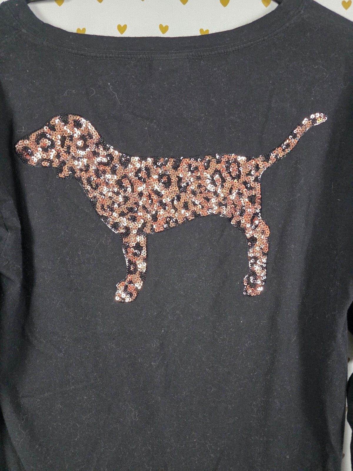 Victorias Secret PINK leopard Cheetah Dog Bling Long Sleeve Tee shirt Sequin XS