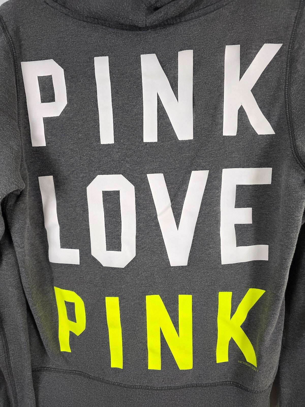 Victorias Secret Pink Vintage soft Grey Neon Logo Hoodie Jacket Medium
