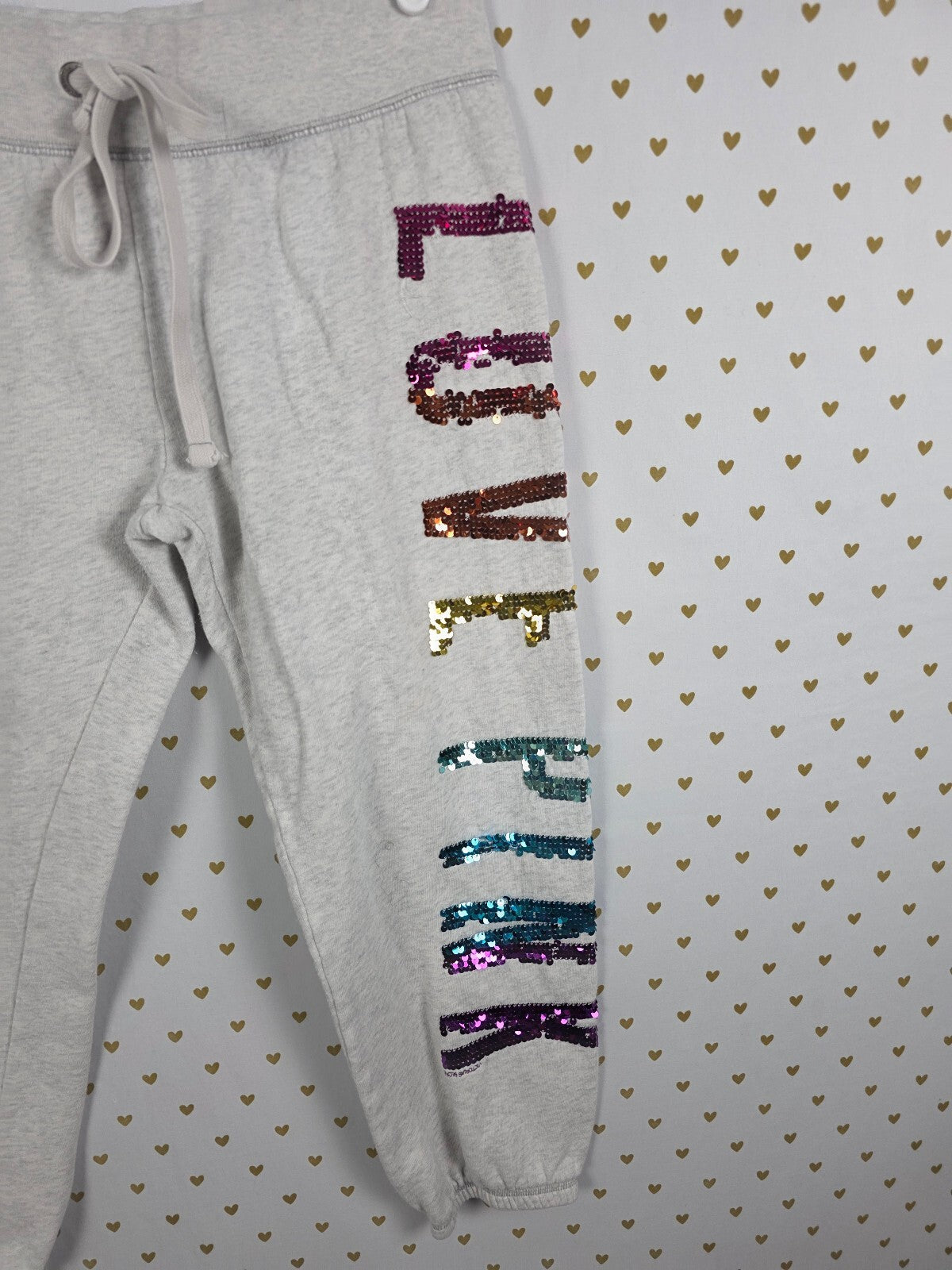 Victorias Secret PINK Rainbow Bling Vintage Sweats Sweatpants Y2k Sequined Med