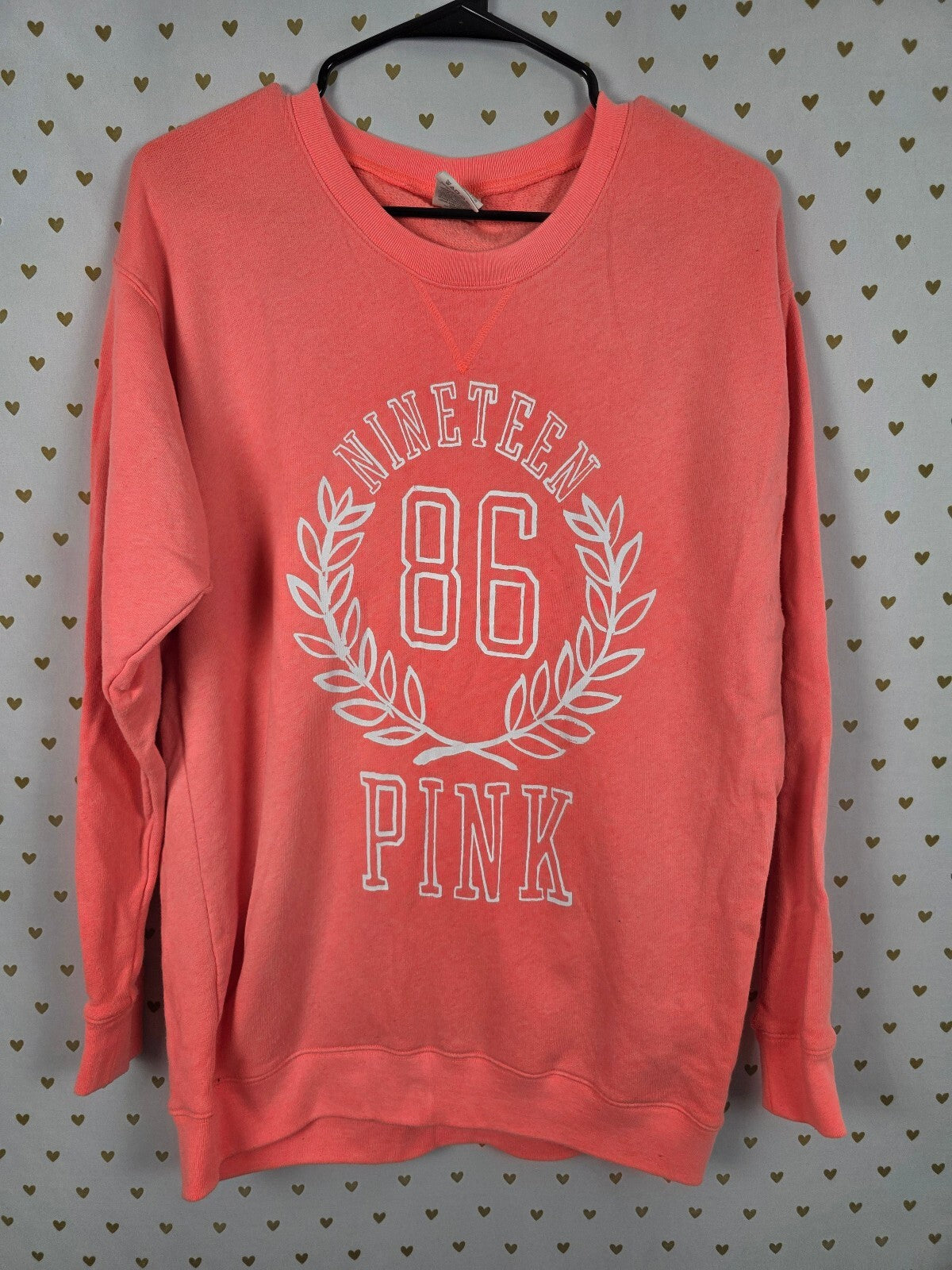 Victorias Secret Pink 86 Crest Logo Neon Crew Sweater XS Oversized
