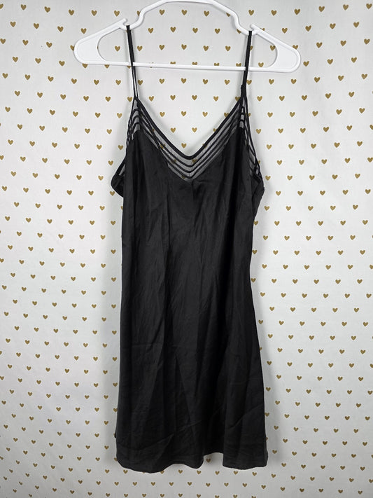 Victorias Secret Vintage Large Black 100% Silk Slip Dress Nightie Lingerie
