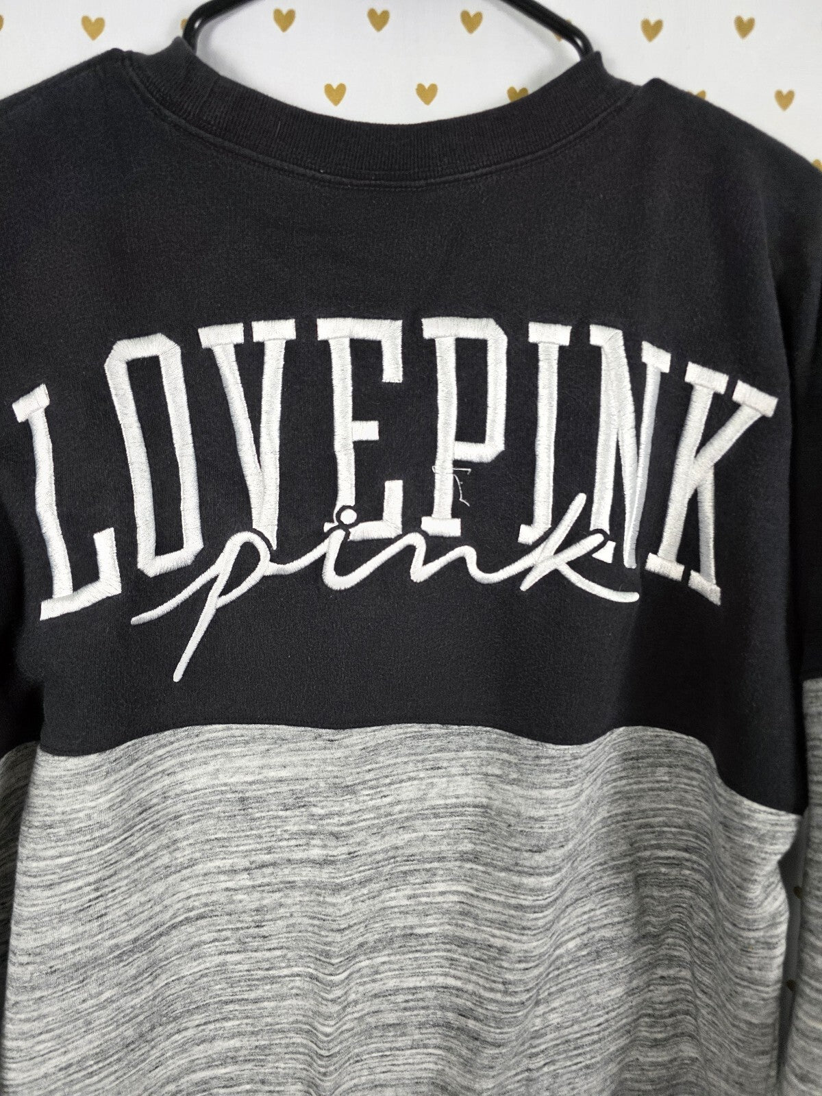 Victorias Secret Pink Embroidered love Oversized Sweater Shirt SMALL