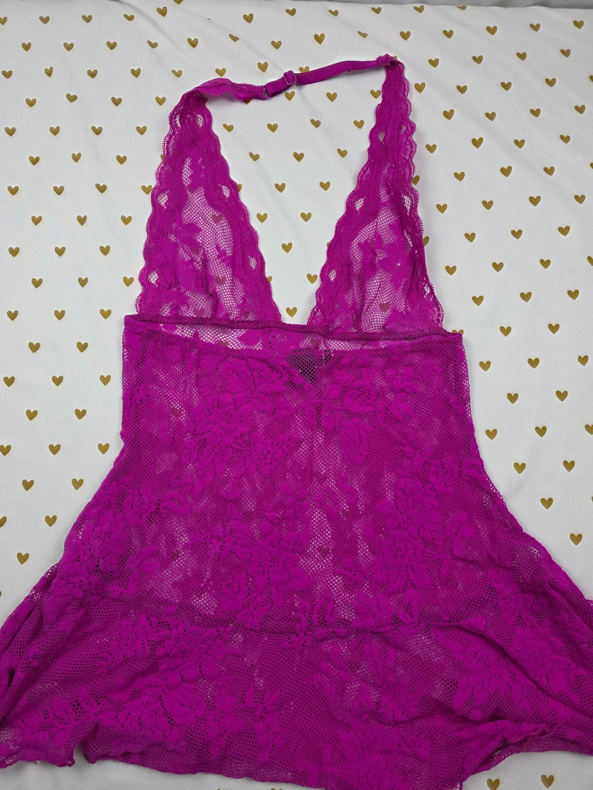 Victorias Secret Purple Lace Stretch Halter Nightie Lingerie SMALL
