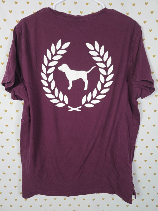 Victorias Secret PINK Maroon Crest Tee Shirt Dog Logo LARGE