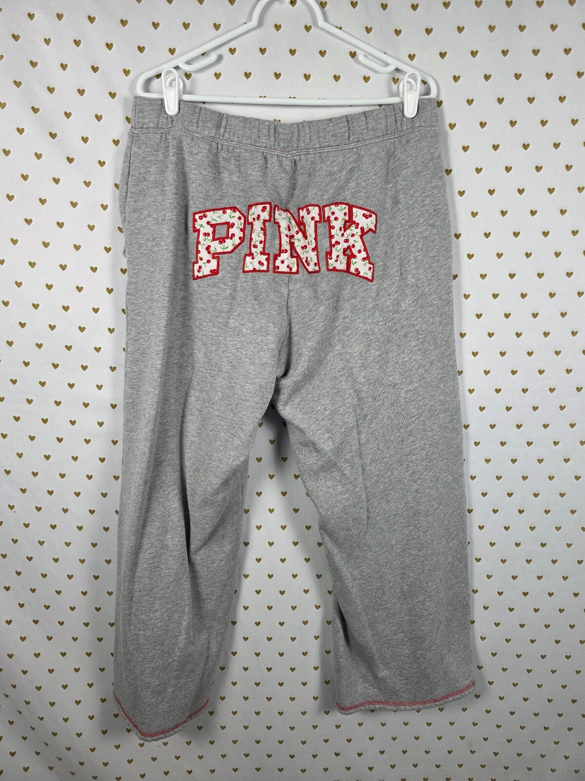 Frankies Bikinis x PINK Cherry Logo Sweatpants Gray Fleece Lounge Pants L