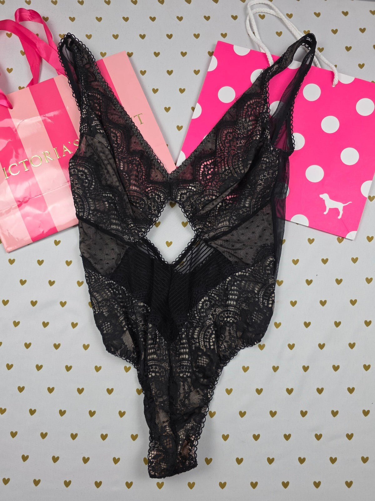 Victorias Secret Black Stretchy Sheer Teddy Bodysuit Medium