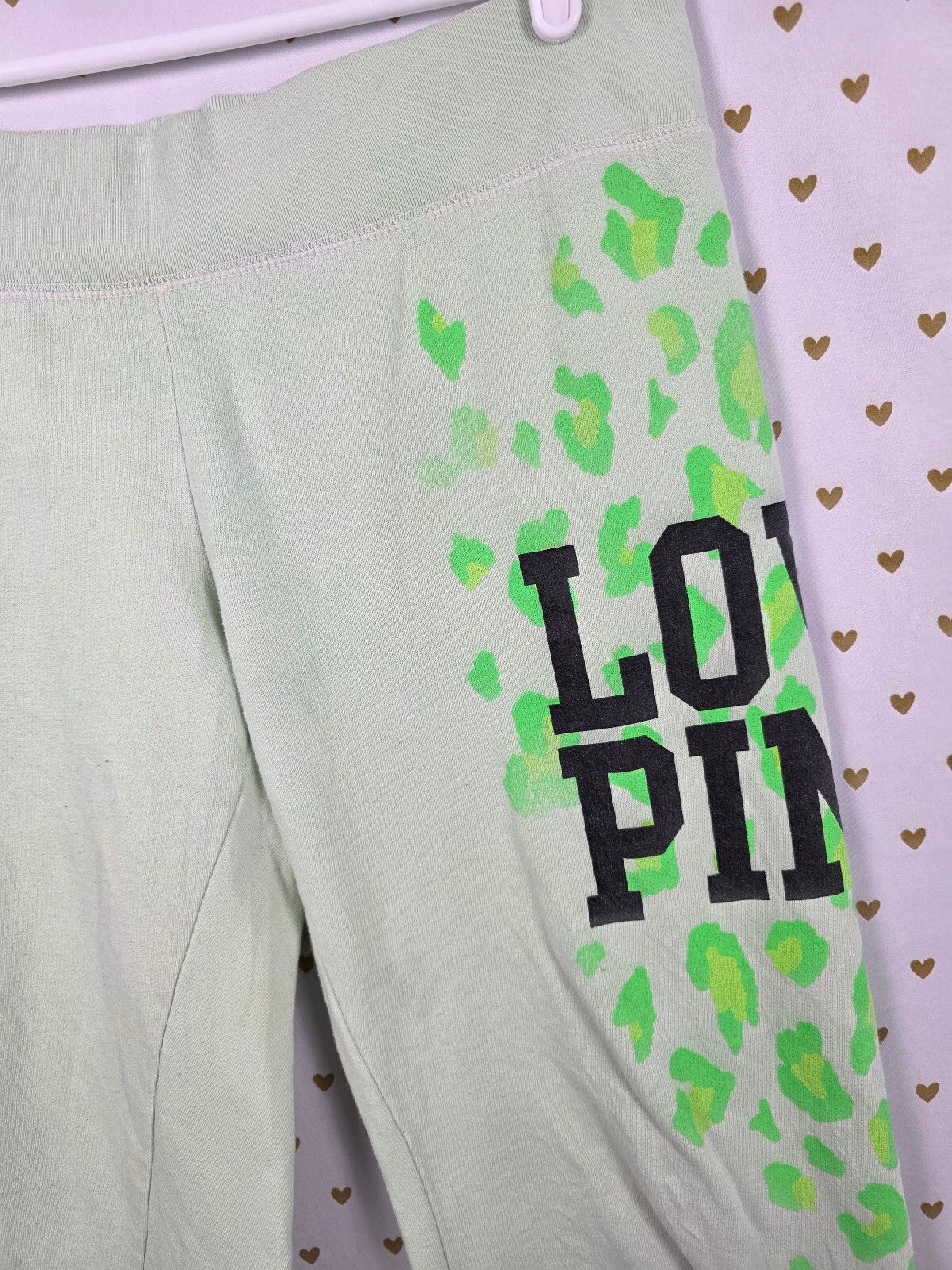 Victoria's Secret PINK LOVE PINK Pants M Neon Green Leopard Cheetah 2010 Y2K