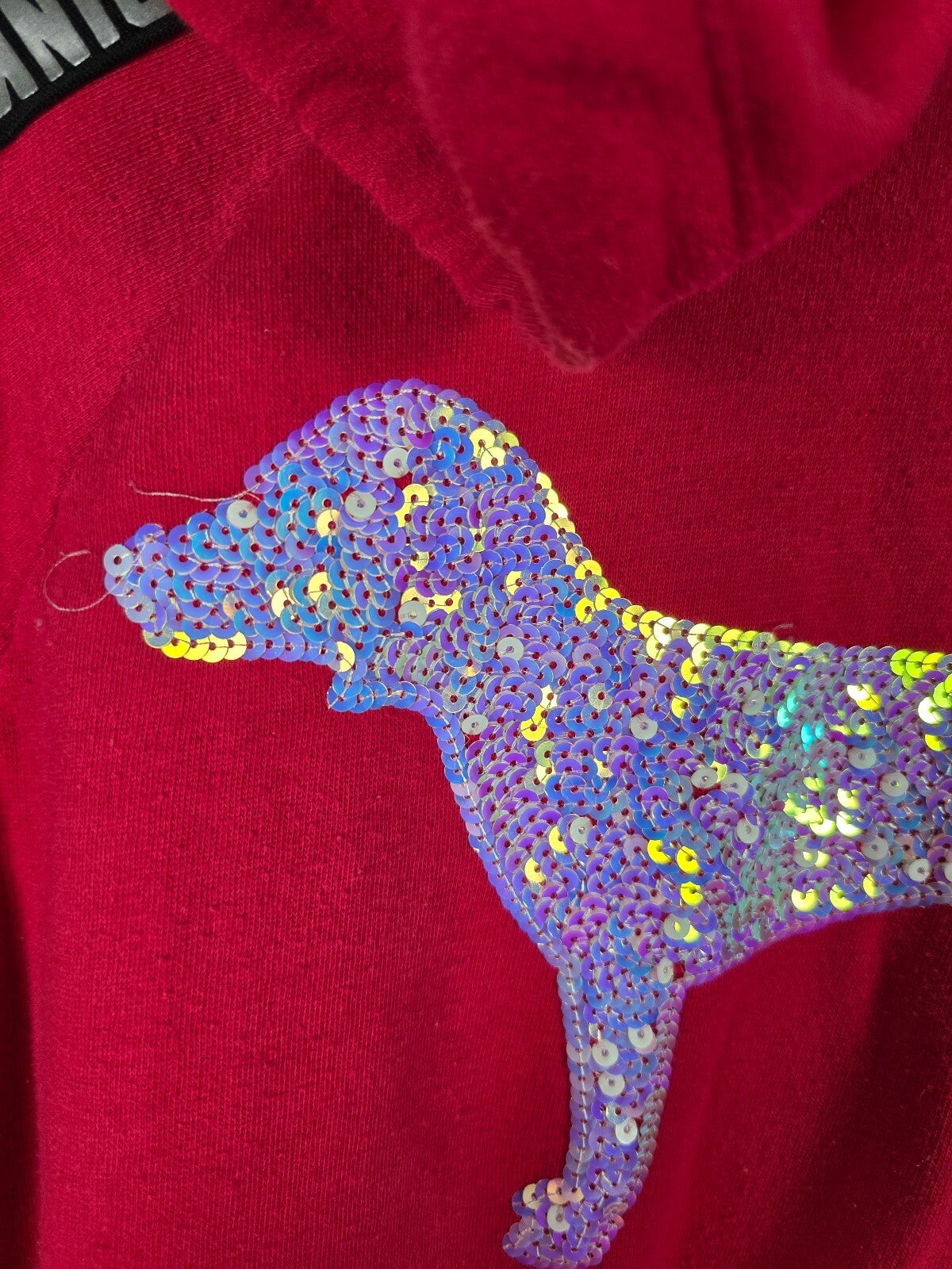 Victorias Secret Pink Red BLING Dog Logo SET Hoodie Sweatpants SM MEDIUM HTF 2pc