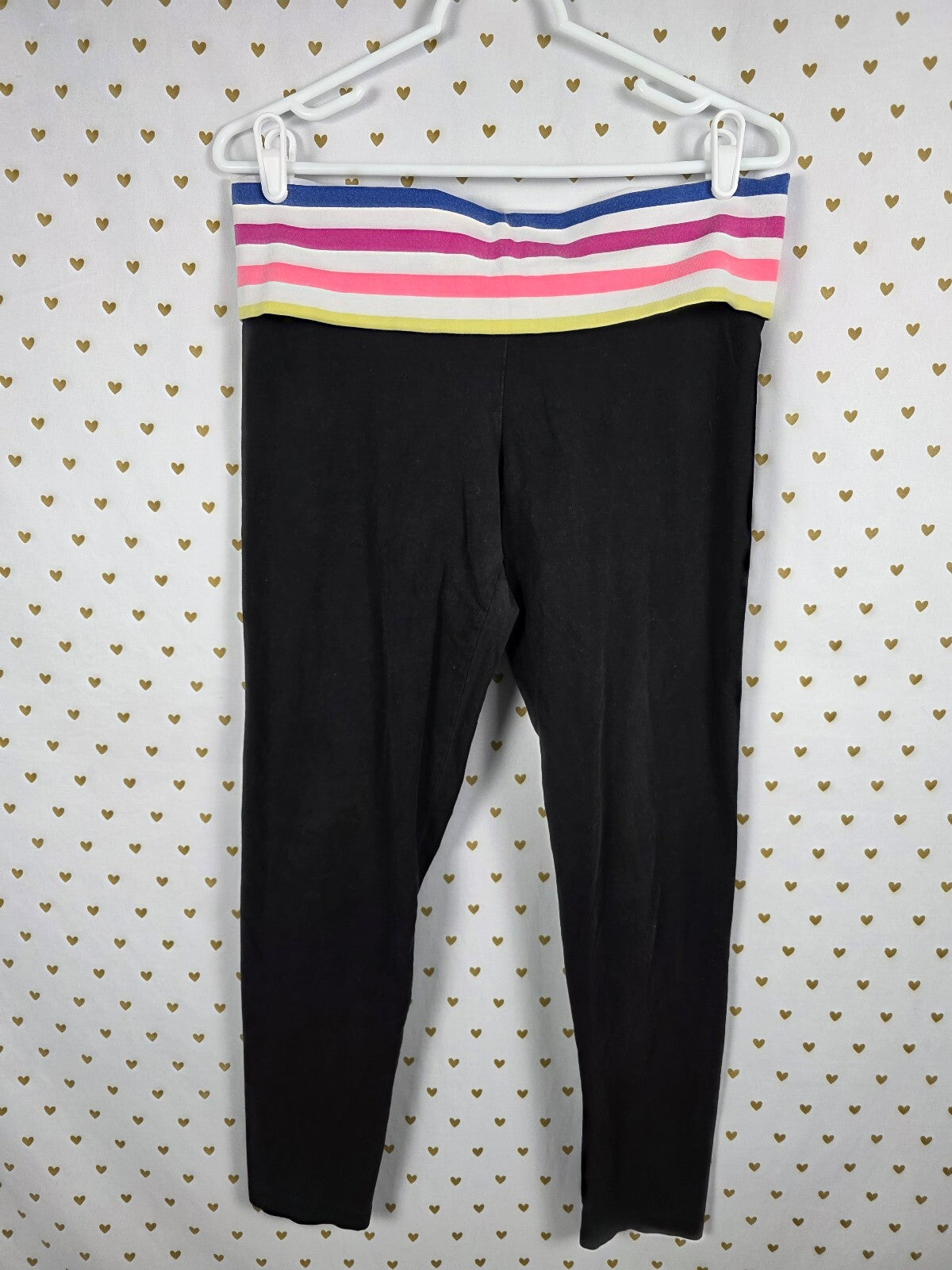 Victorias Secret PINK Rainbow Stripe LOVE Foldover Yoga Pants Skinny Large