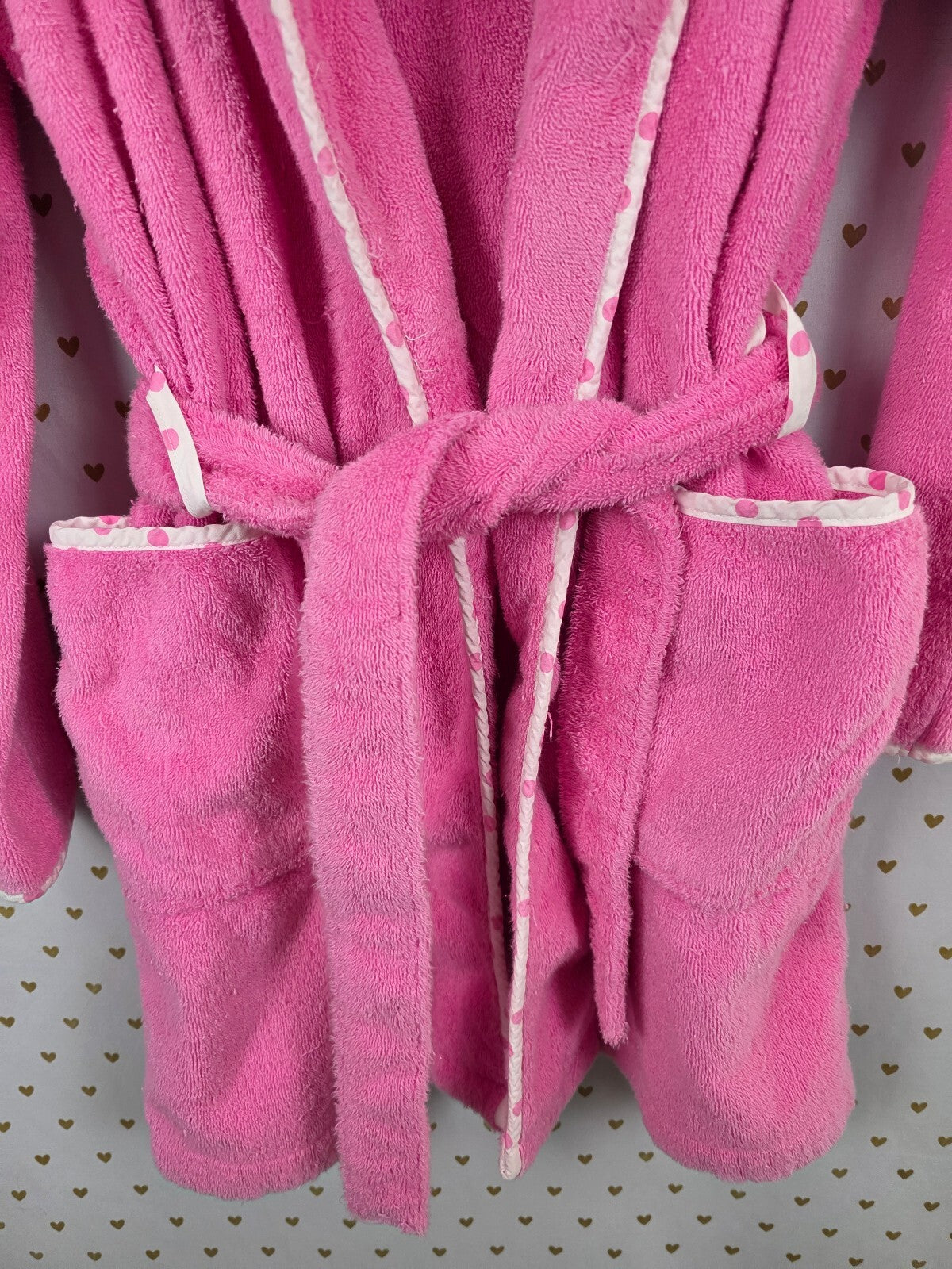 Victoria's Secret PINK Plush Terry Robe White Pink Polka Dot Dog XS SMALL 2004