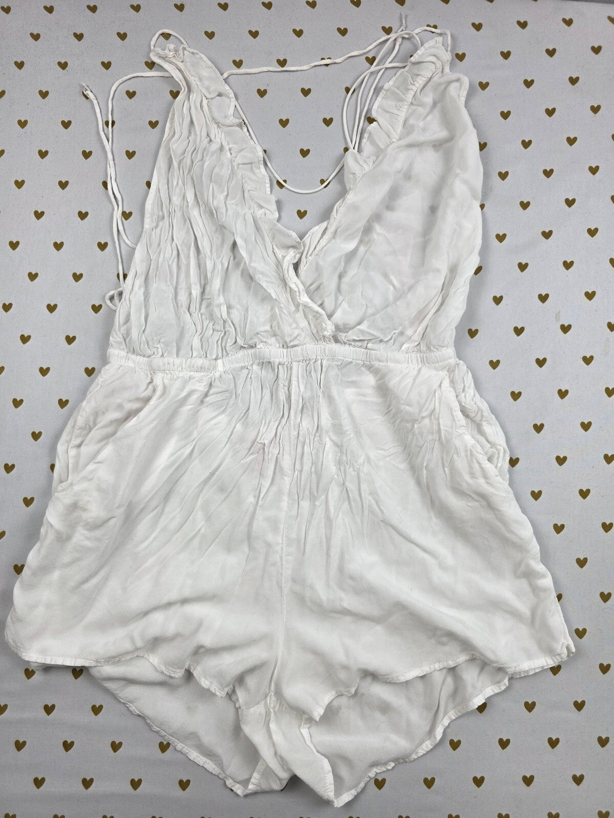 Victorias Secret White Strappy Tie Back Romper Flowy Tank Top shorts Small