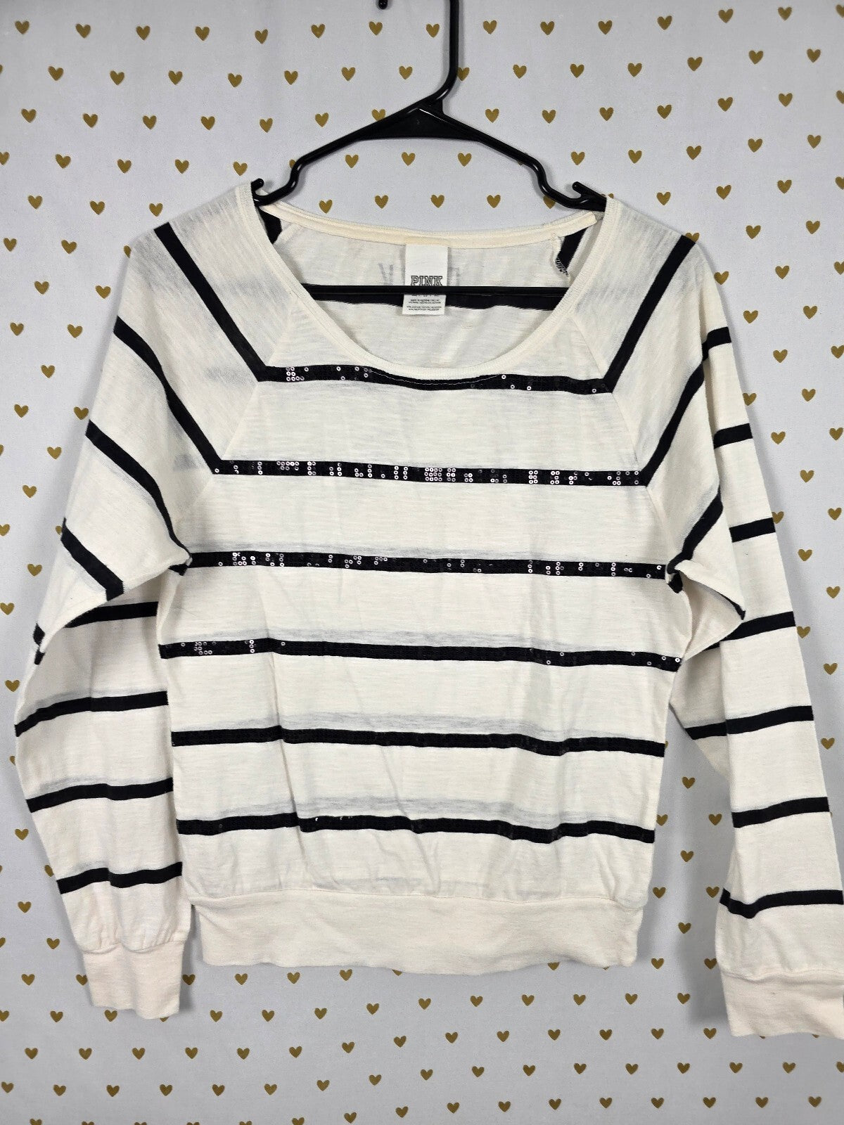 Victorias Secret PINK Bling Stripe Sequined Long Sleeve Tee shirt XS
