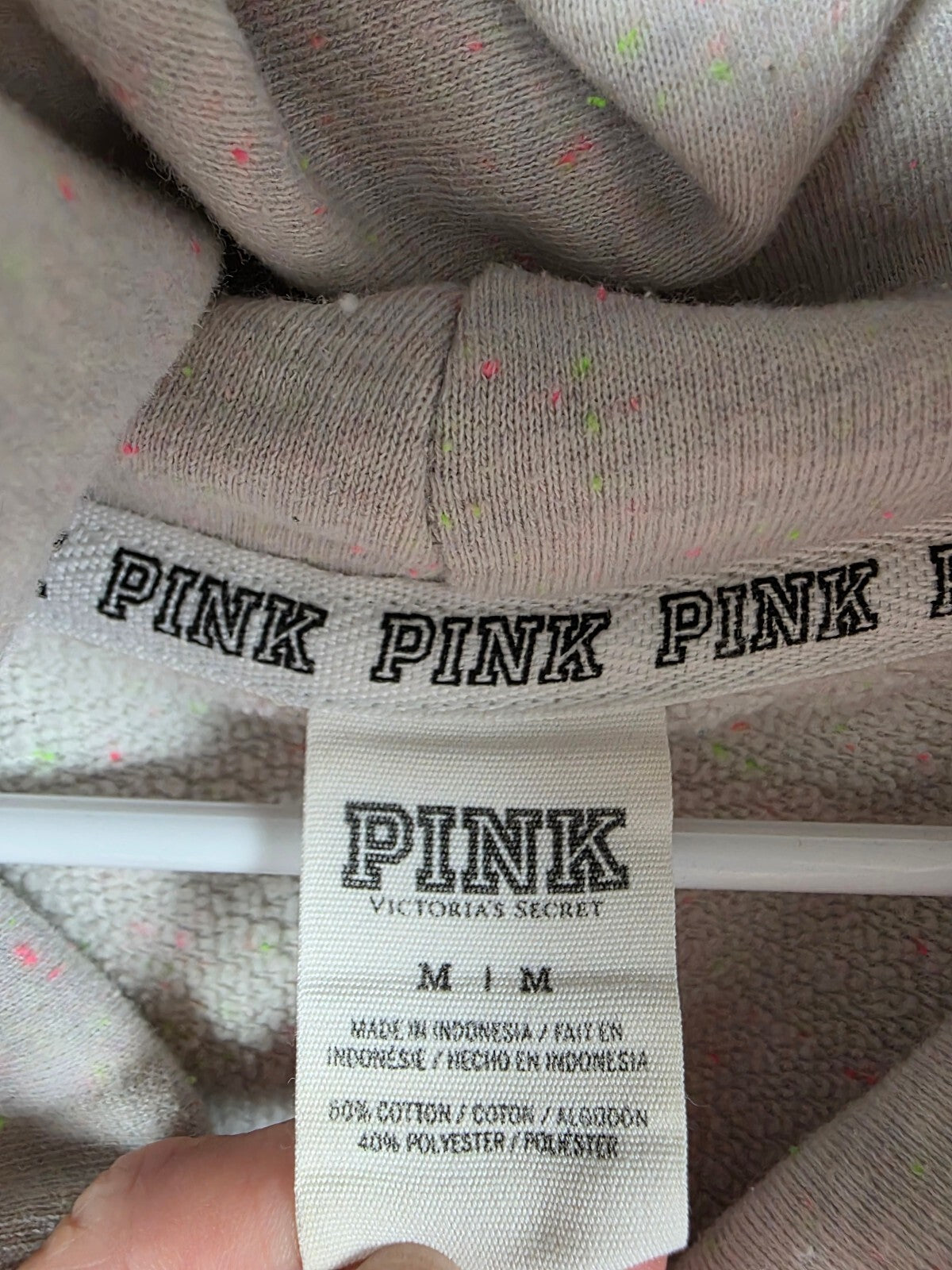 Victoria's Secret PINK Vintage Sequin LOVE PINK Hoodie Gray Neon Speckle M