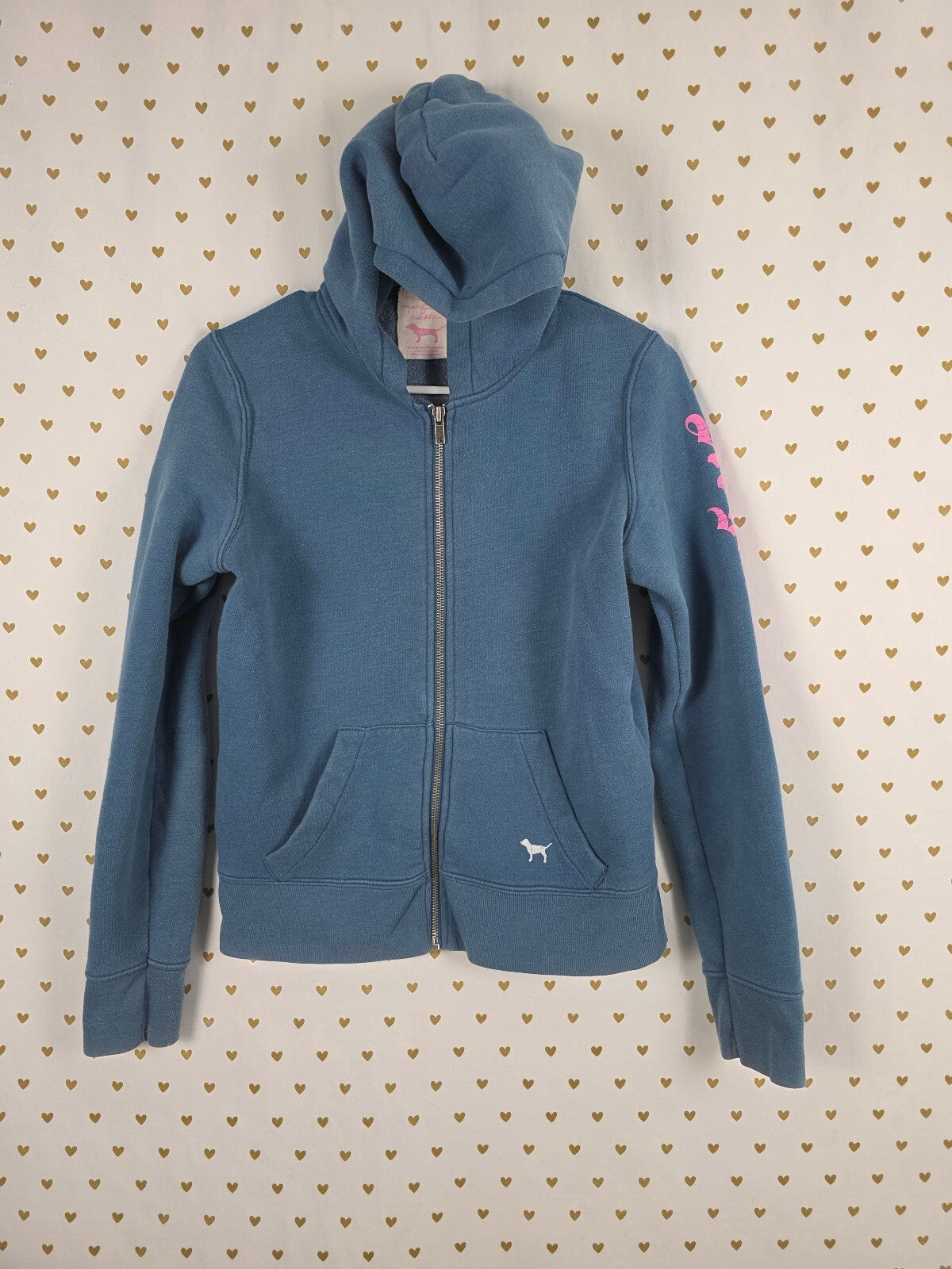Victoria's Secret Royal PINK Vintage Blue Zip Up Hoodie Crown Dog Medium Y2k