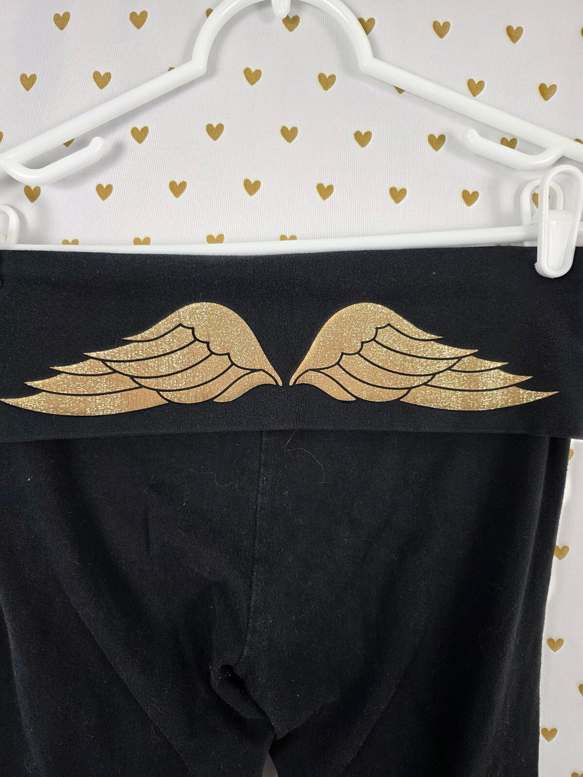 Victorias Secret Angels Gold Glitter Wings Foldover Yoga pants ankle skinny SM