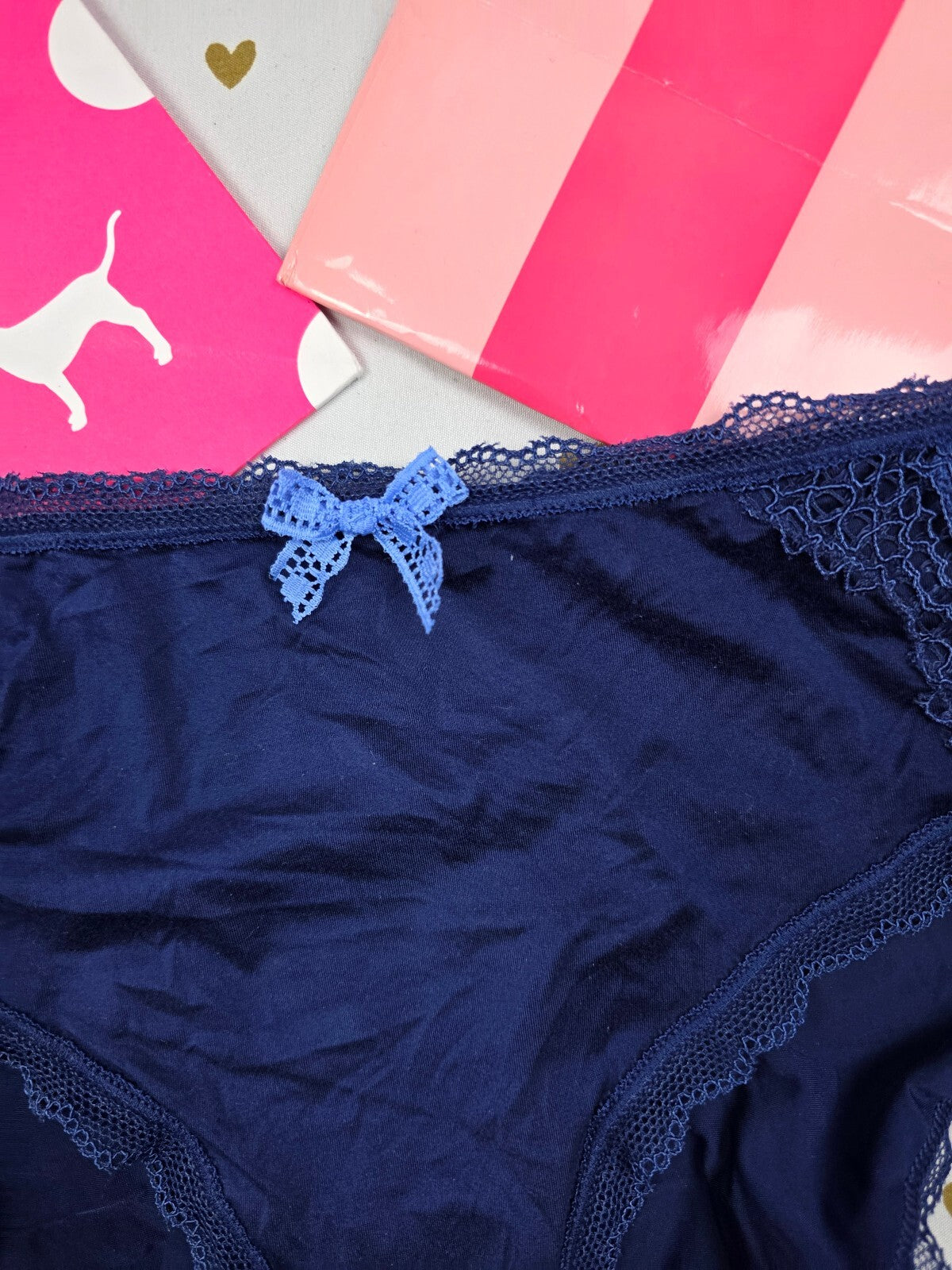 Victorias Secret NEW Nwt Blue Large Satin Hipster Hiphugger Panties