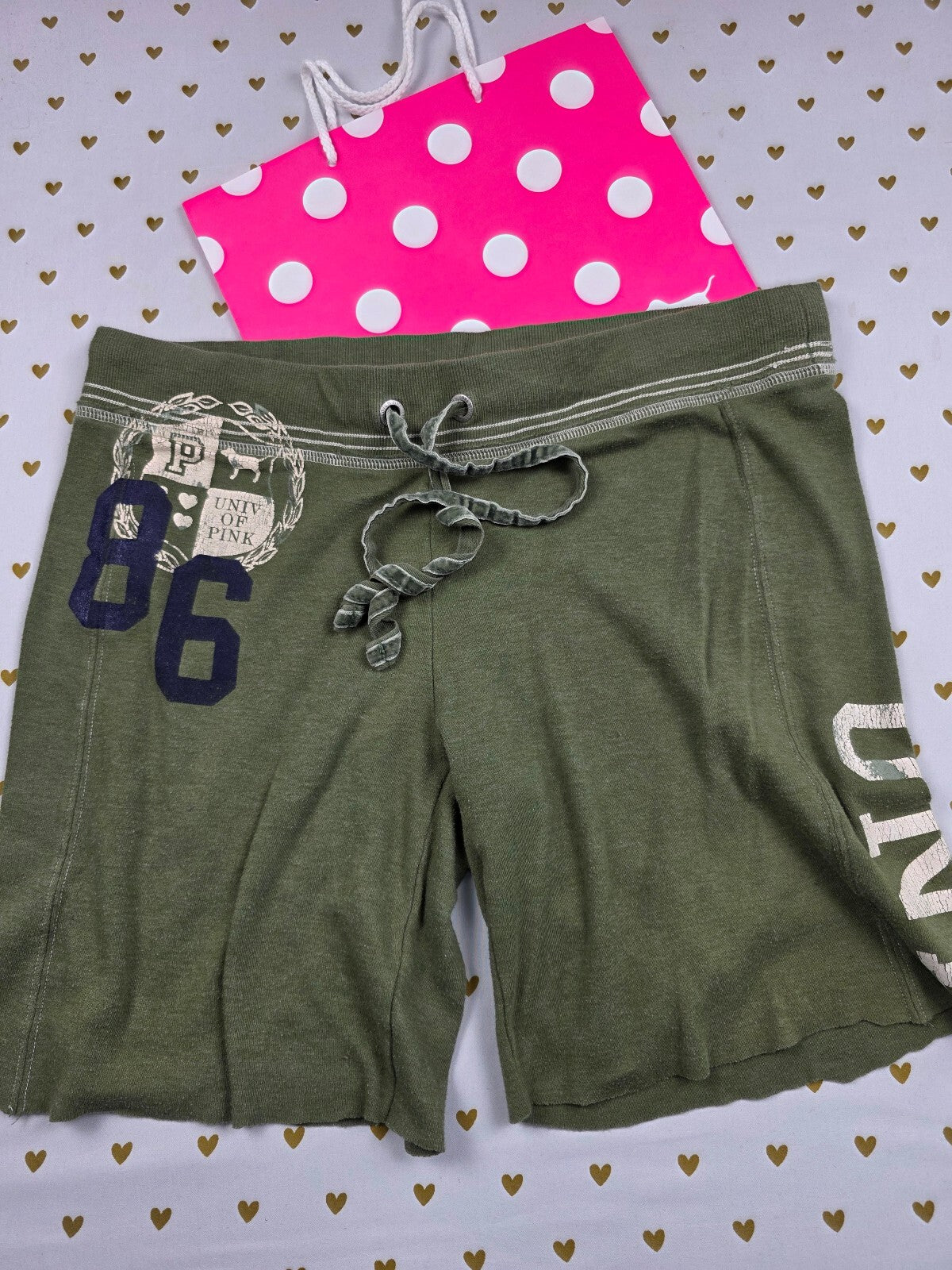 Victorias Secret PINK Green Vintage Sweat Shorts 86 University Medium