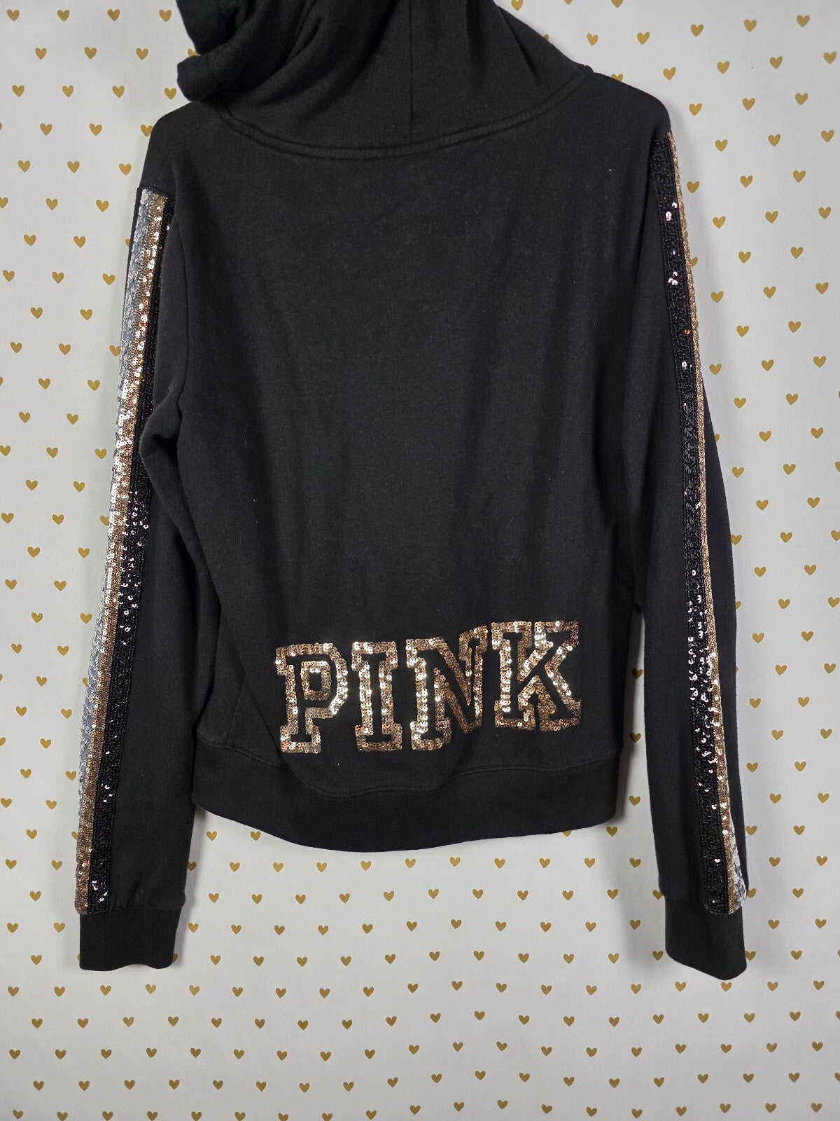 Victoria's Secret PINK Limited Edition BLING Sequin Zip Hoodie Black Gold L