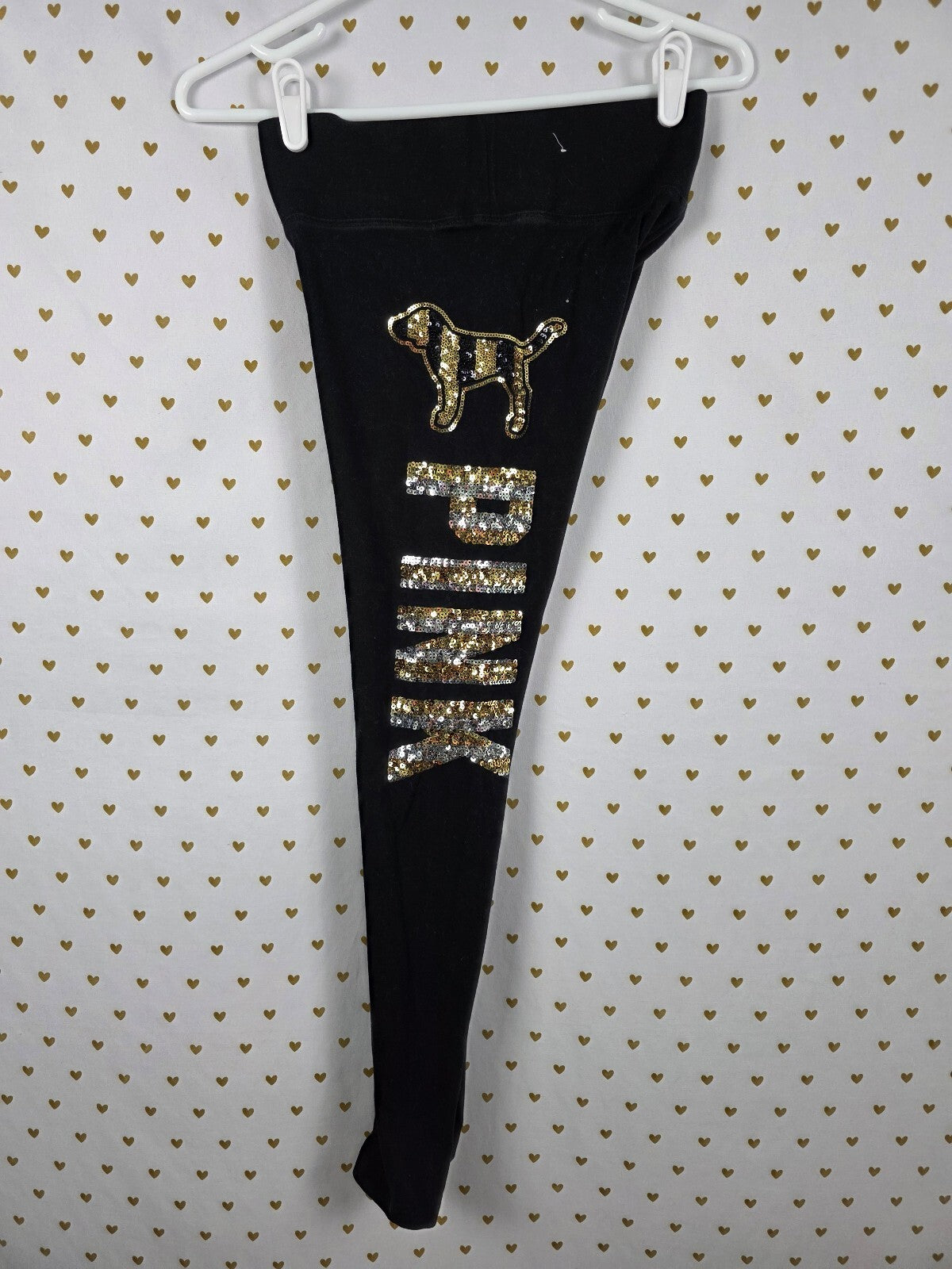 Victorias Secret PINK BLING DOG Yoga Pants Ankle Sequined Logo XS