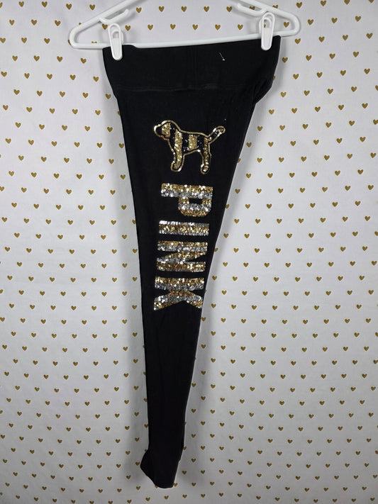 Victorias Secret PINK BLING DOG Yoga Pants Ankle Sequined Logo XS