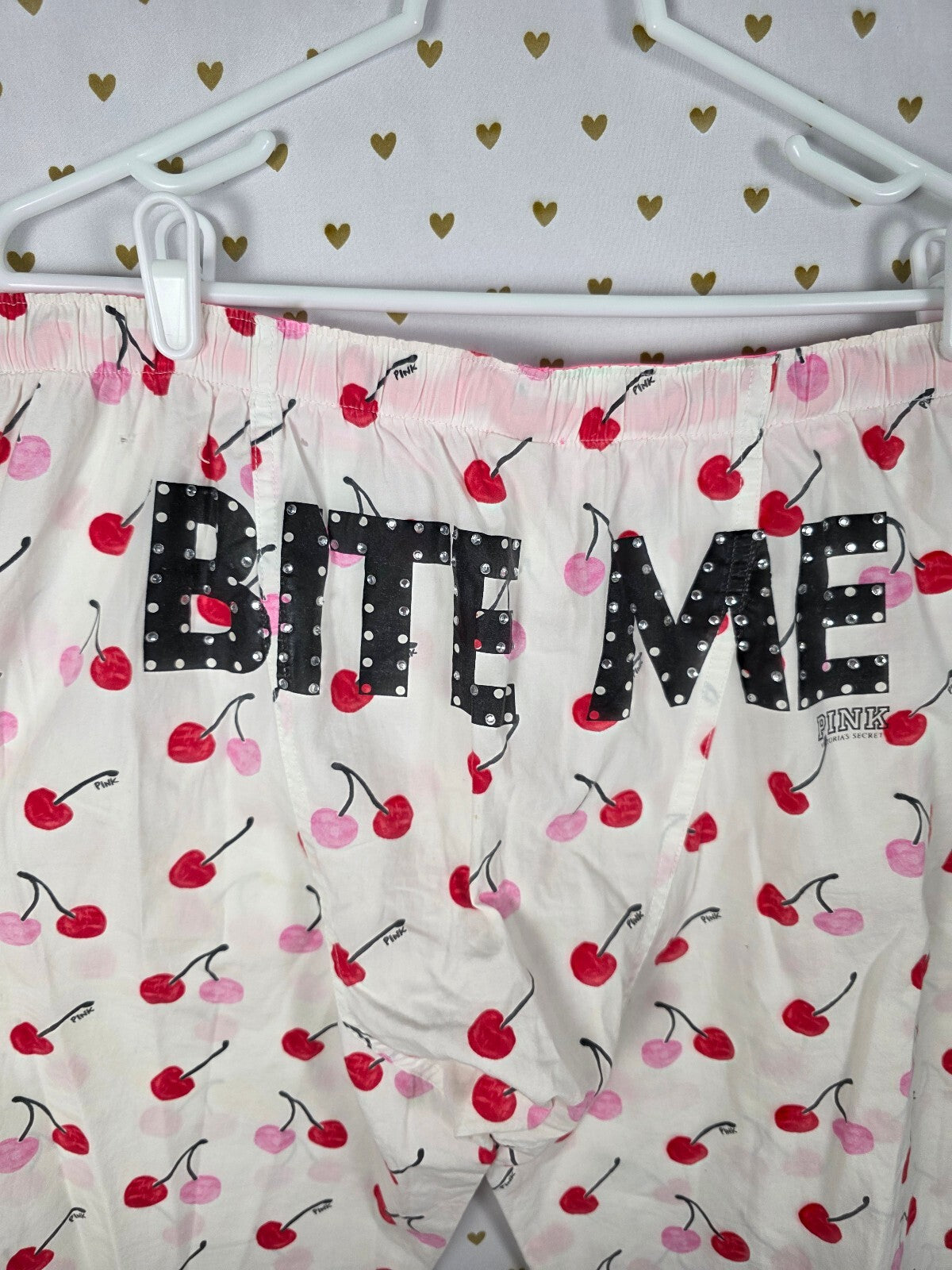Victorias Secret Vintage PINK DIaper Butt Boyfriend Sleep Pants BITE ME MEDIUM