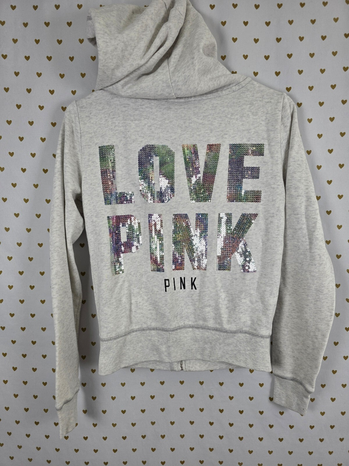 Victorias Secret Pink Rainbow Bling HTF Hoodie Jacket XS Full Zip Grey
