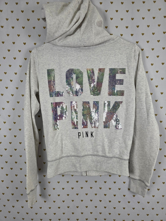 Victorias Secret Pink Rainbow Bling HTF Hoodie Jacket XS Full Zip Grey