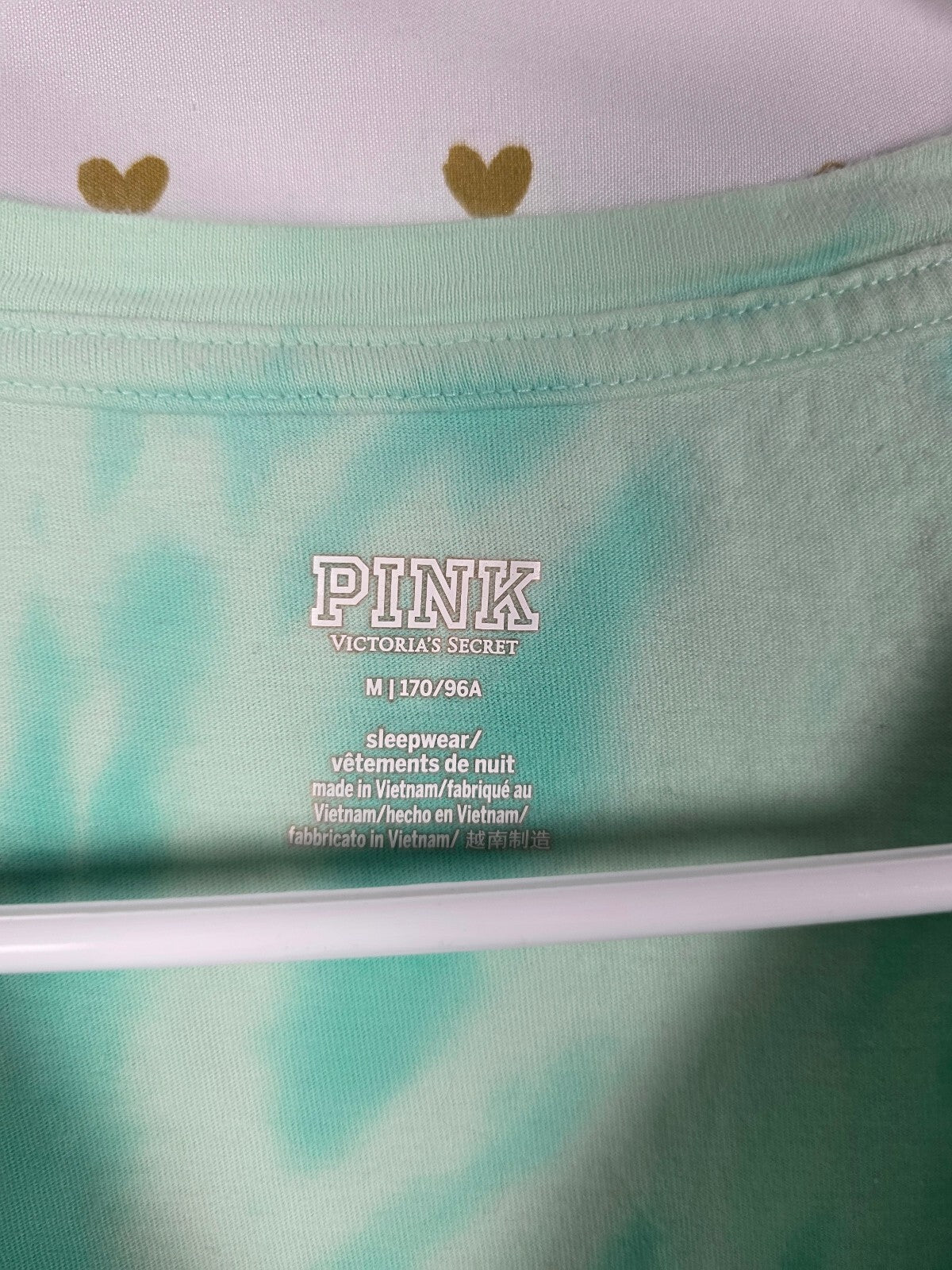 Victorias Secret Oversized Tye Dye PINK SLeep Shirt Logo Green Medium