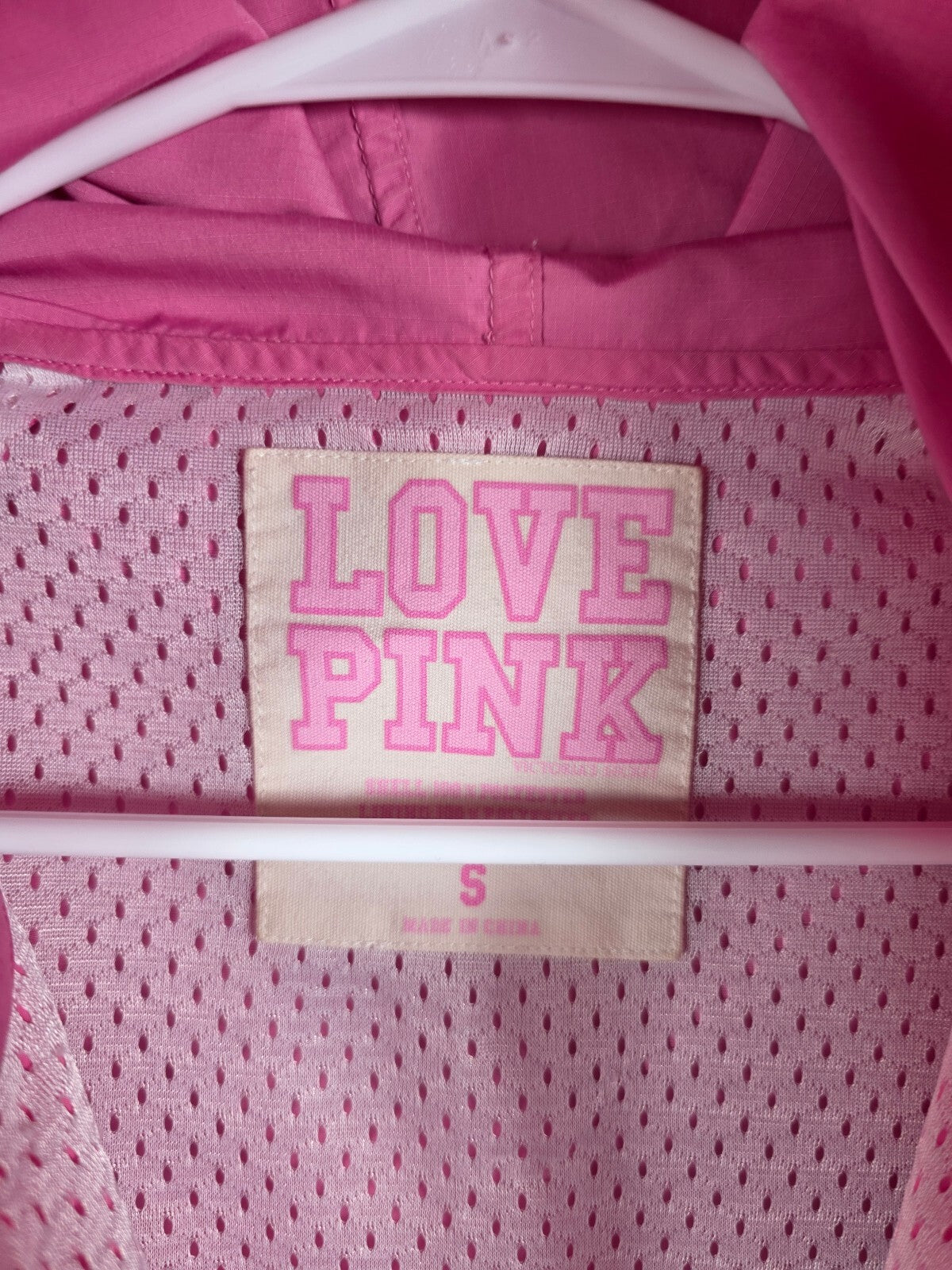 Victoria's Secret PINK Windbreaker Jacket S Pink Hooded Full Zip 1986 Logo