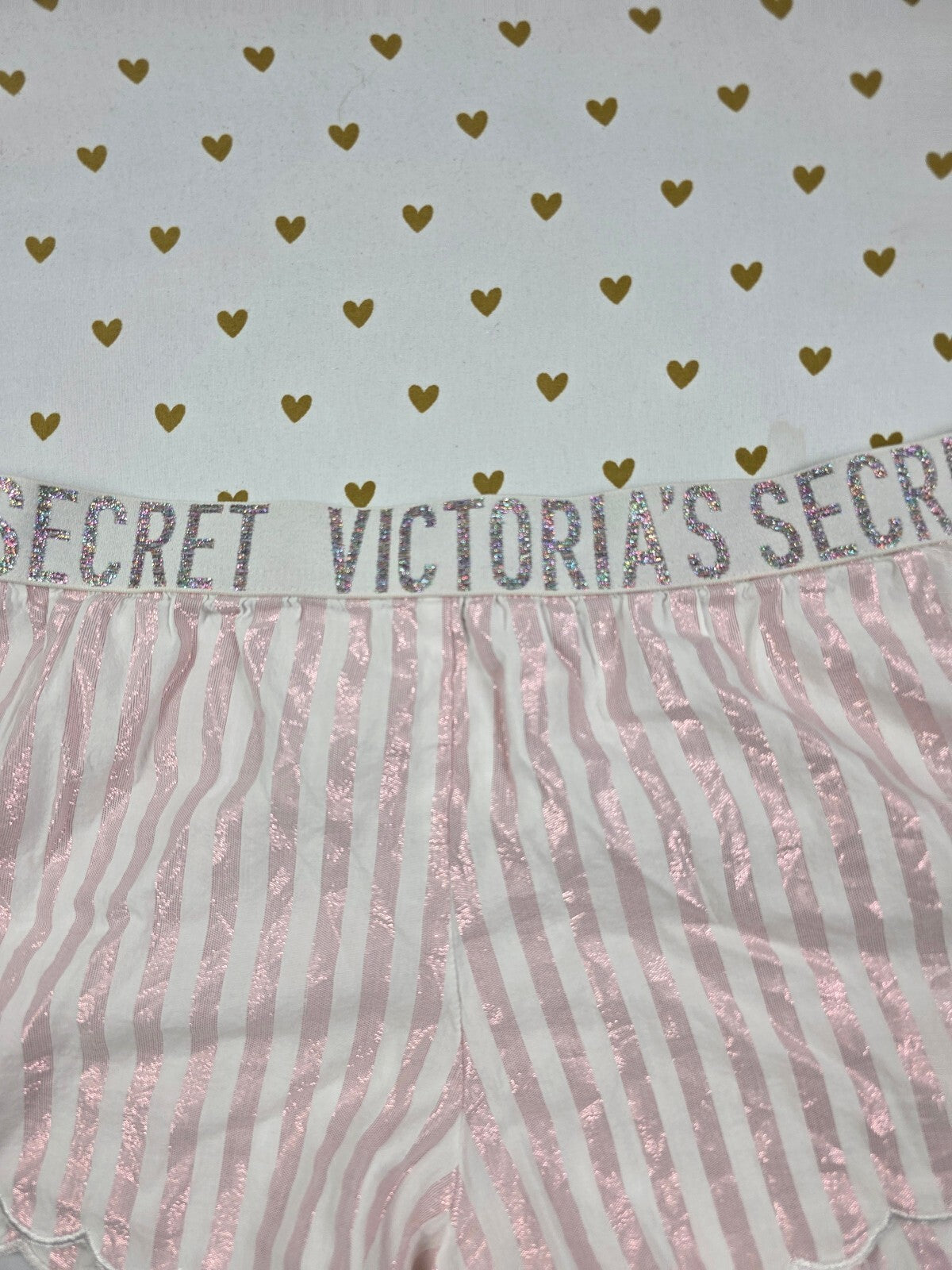 Victorias Secret PINK Stripe Shimmer Small Sleep Shorts Boxers Pajama Bottoms