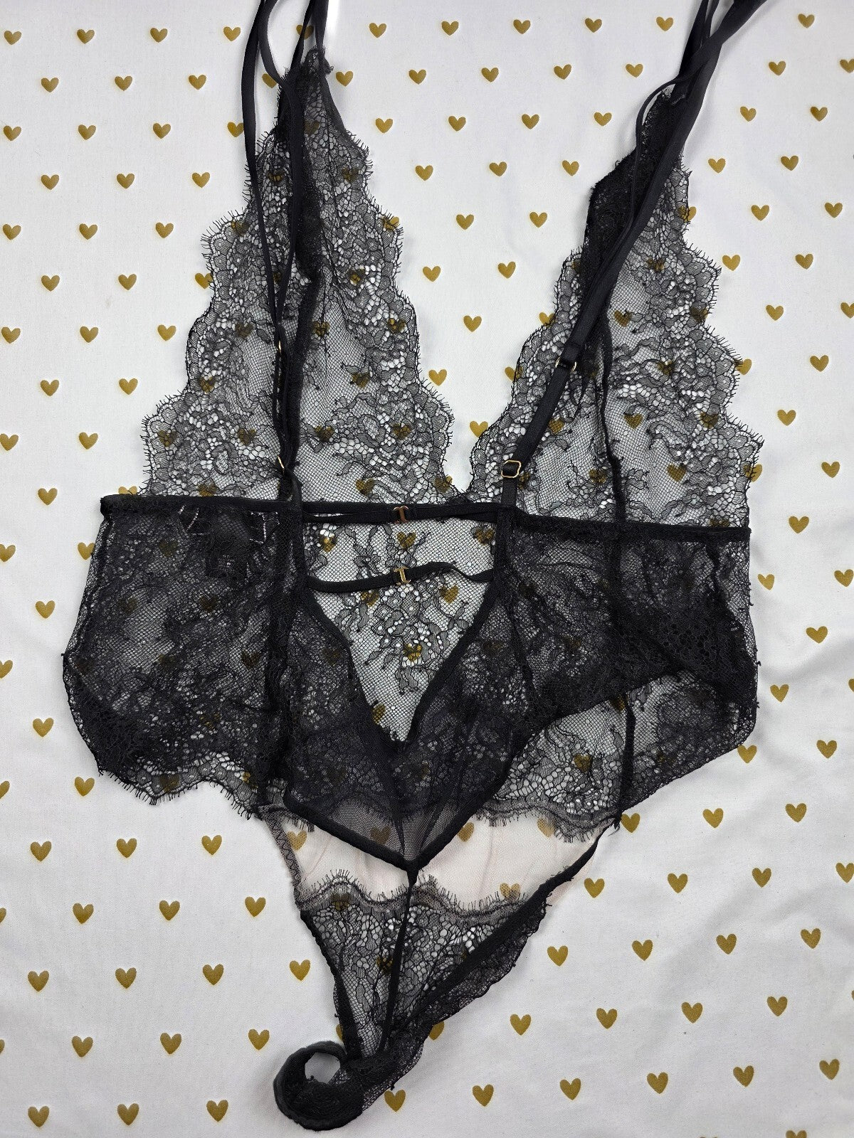 Victorias Secret Sheer Lace Sexy Lingerie Teddy Bodysuit Black V String Large