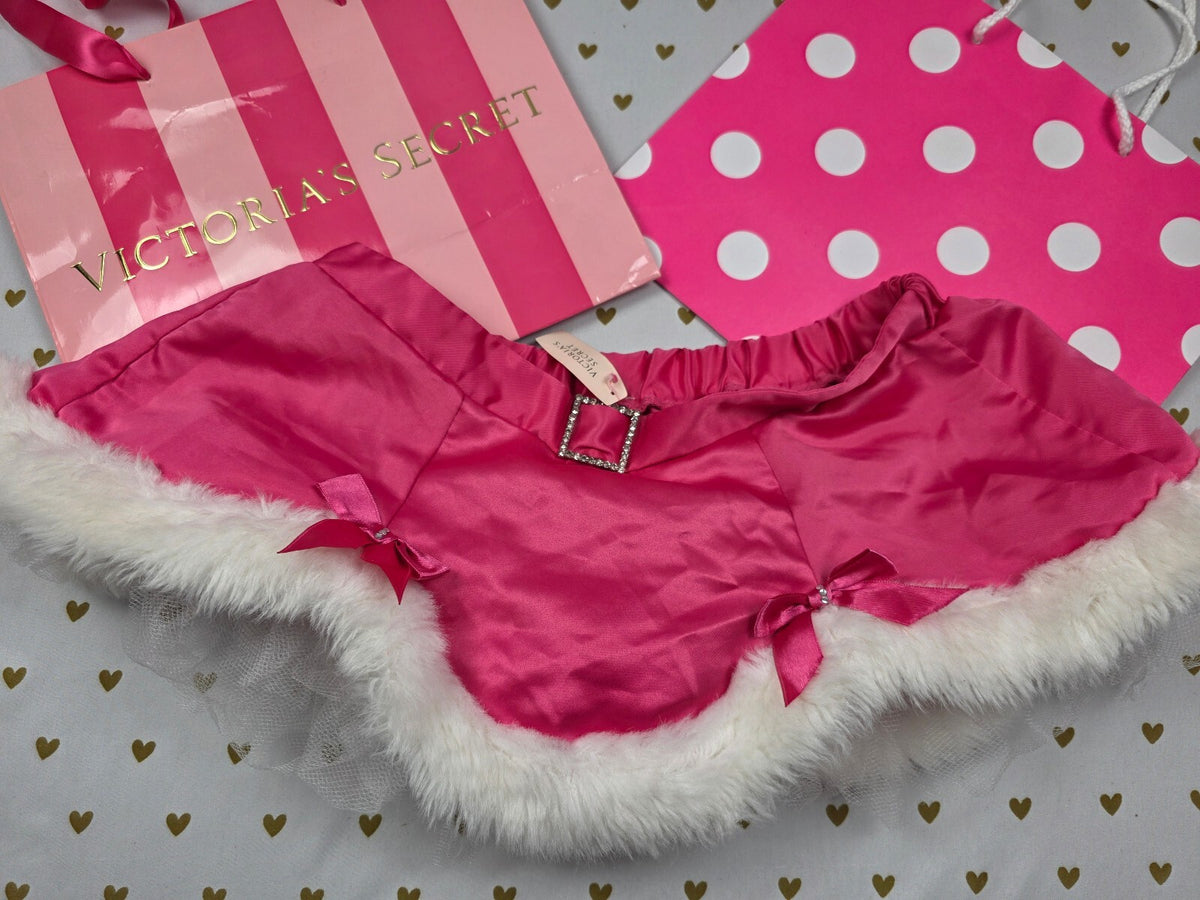 Vintage Victoria's Secret Sexy Santa Pink Satin Fur Mini Skirt NWT Y2K