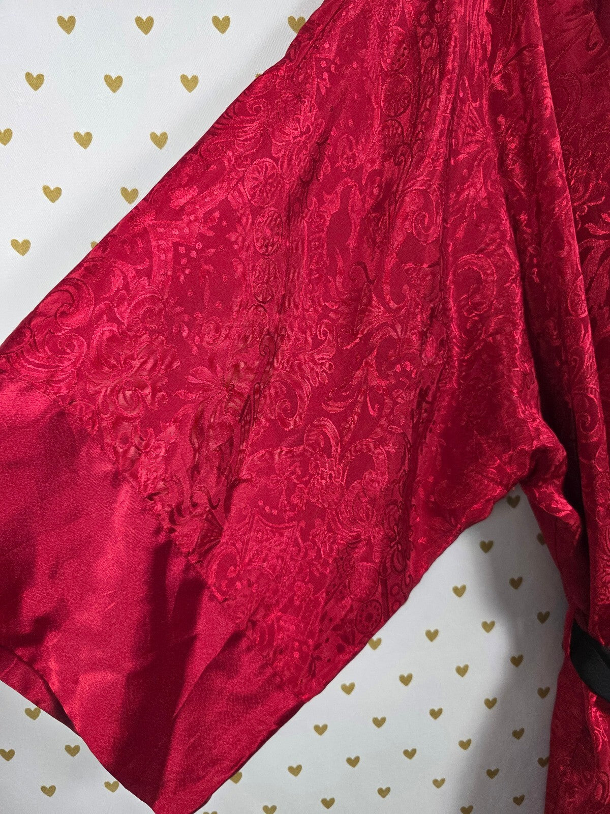 Vintage Victoria's Secret Red Jacquard Satin Kimono Robe Black Sash OS