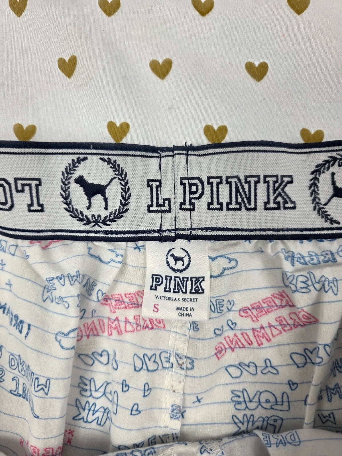 Victoria's Secret PINK Dreamer Sleep Shorts Logo Waist Doodle Print Size S