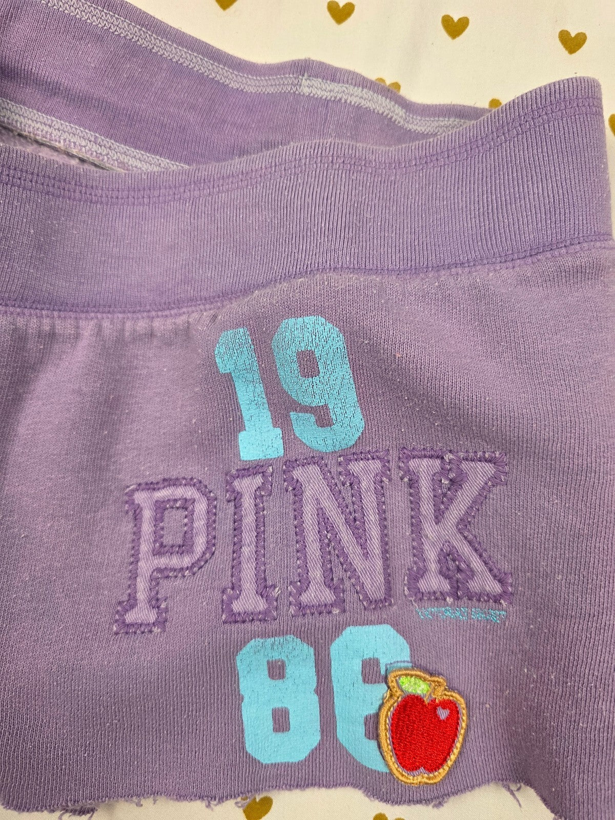 Victoria's Secret PINK University Whale Apple Shorts XS Y2K Raw Hem Rare