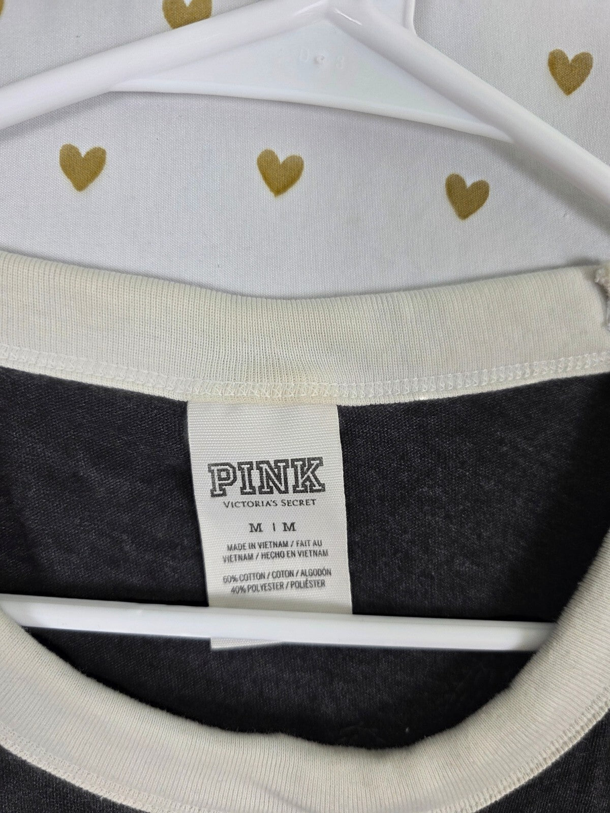 Victorias Secret PINK Grey Bling Sequined Logo Ringer Tee shirt medium