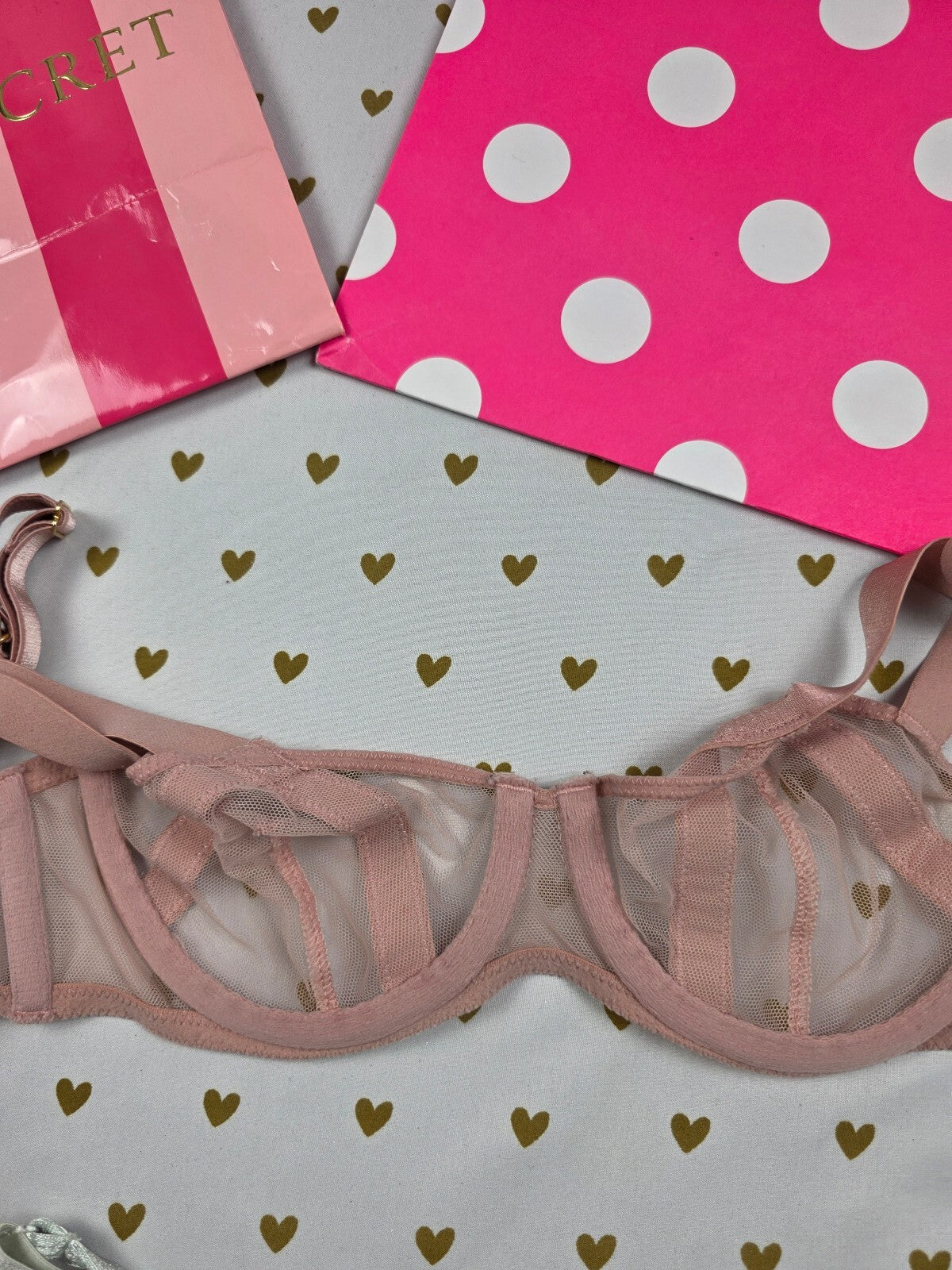 Victorias Secret Very Sexy Rose Sheer Strappy Caged Unlined bra 32B