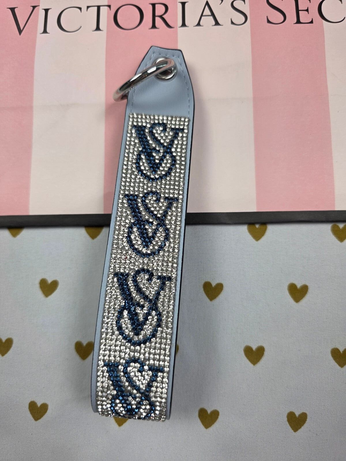 Victoria Secret BLING wristlet strap keychain Logo Studded Handle Rhinestone
