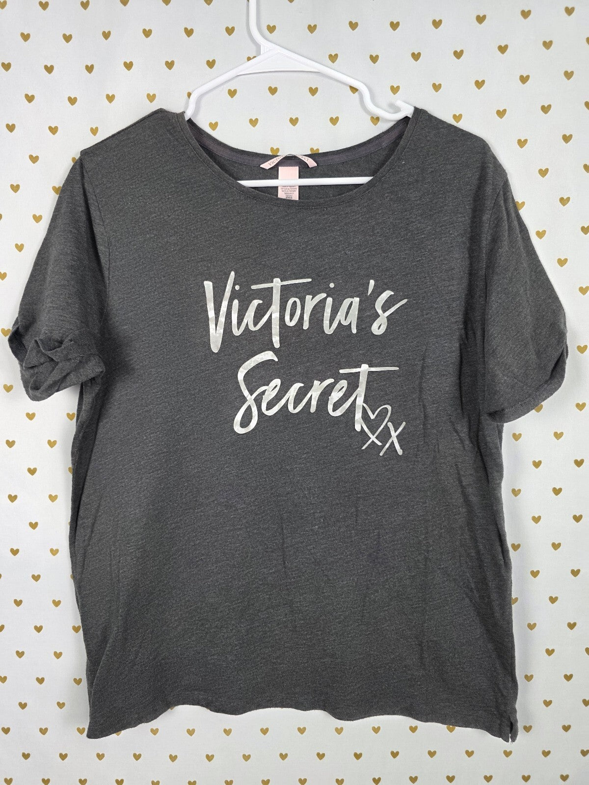 Victorias Secret Velvet Logo Grey tee shirt XL
