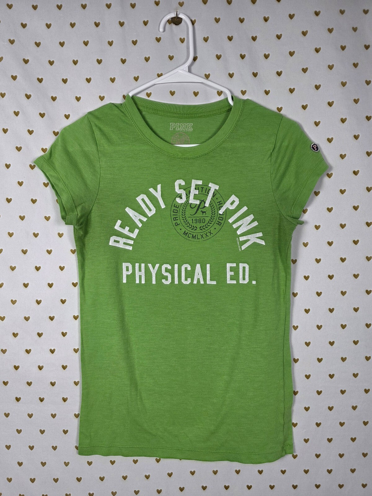 Victorias Secret PINK Vintage Green Y2k READY SET Tee Shirt MEDIUM